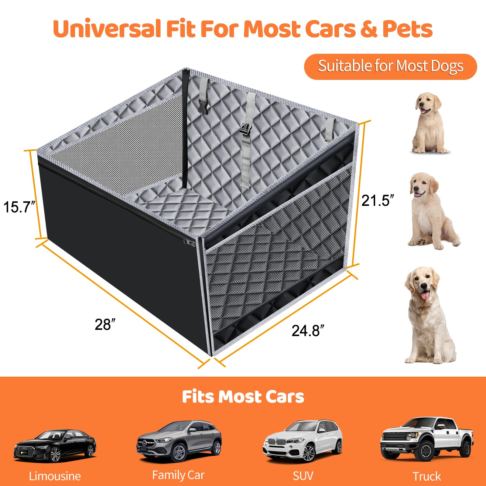 URPOWER Hard Bottom Dog Car Seat for Back Seat, Waterproof Hammock view 6