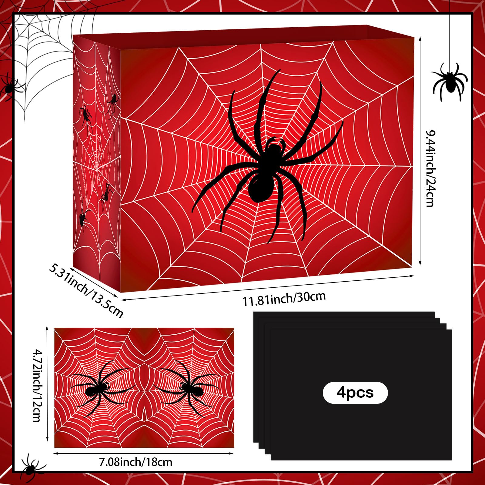 Abilat Large Spider Gift Bag with Tissue Paper and Greeting Card Red Spider Web Birthday Party Favor Wrapping Bag for Boys Men Valentine Halloween Party Decorations