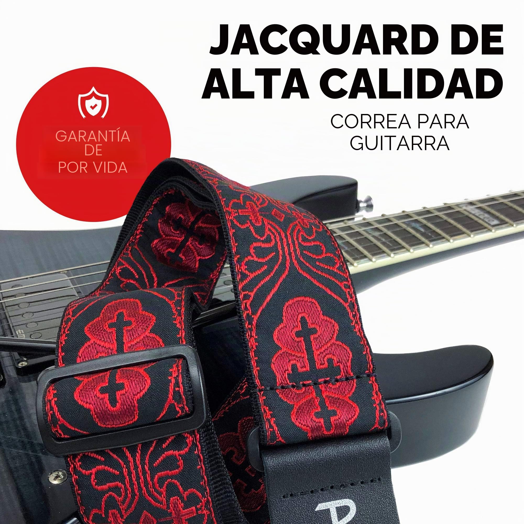 Perri's Leathers TWS-7071 Jacquard Guitar Strap - 2", Black/Red Cross