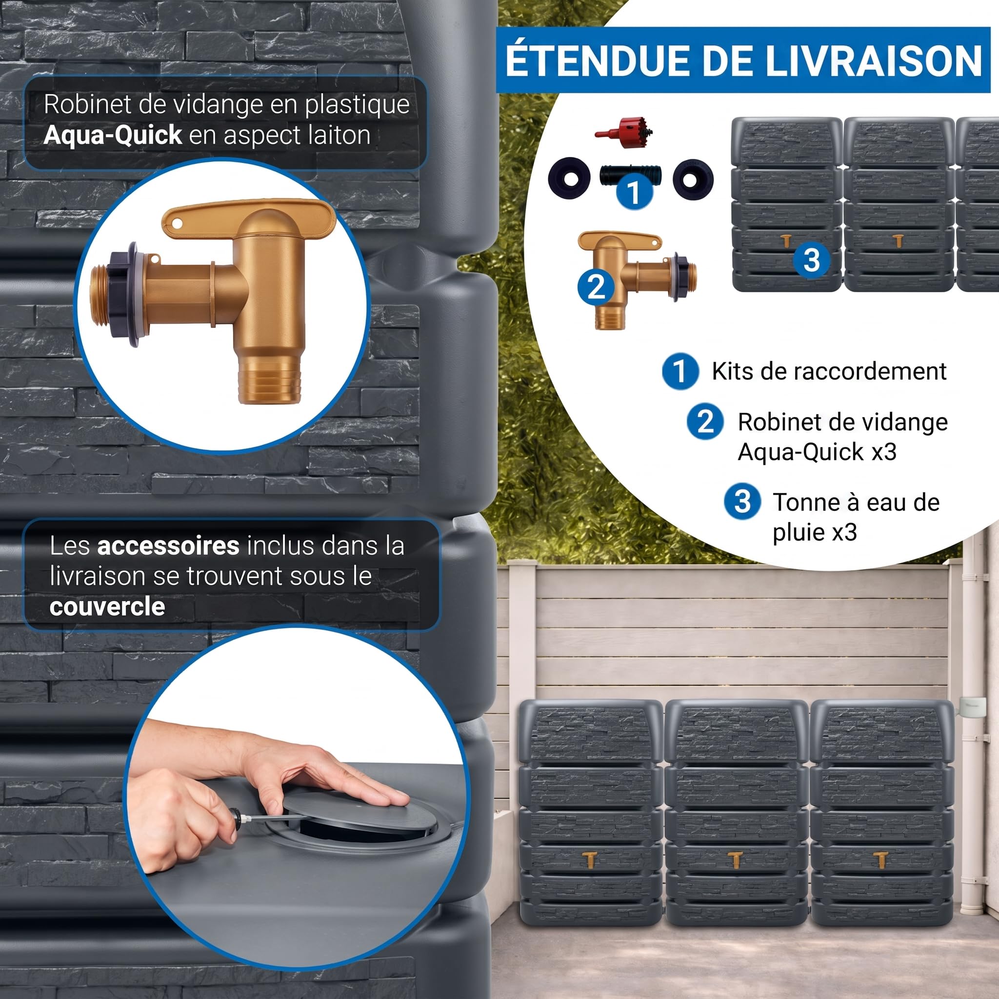 4rain Slim Stone DÉCOR Kit Recuperateur 1530L Graphite, 3X