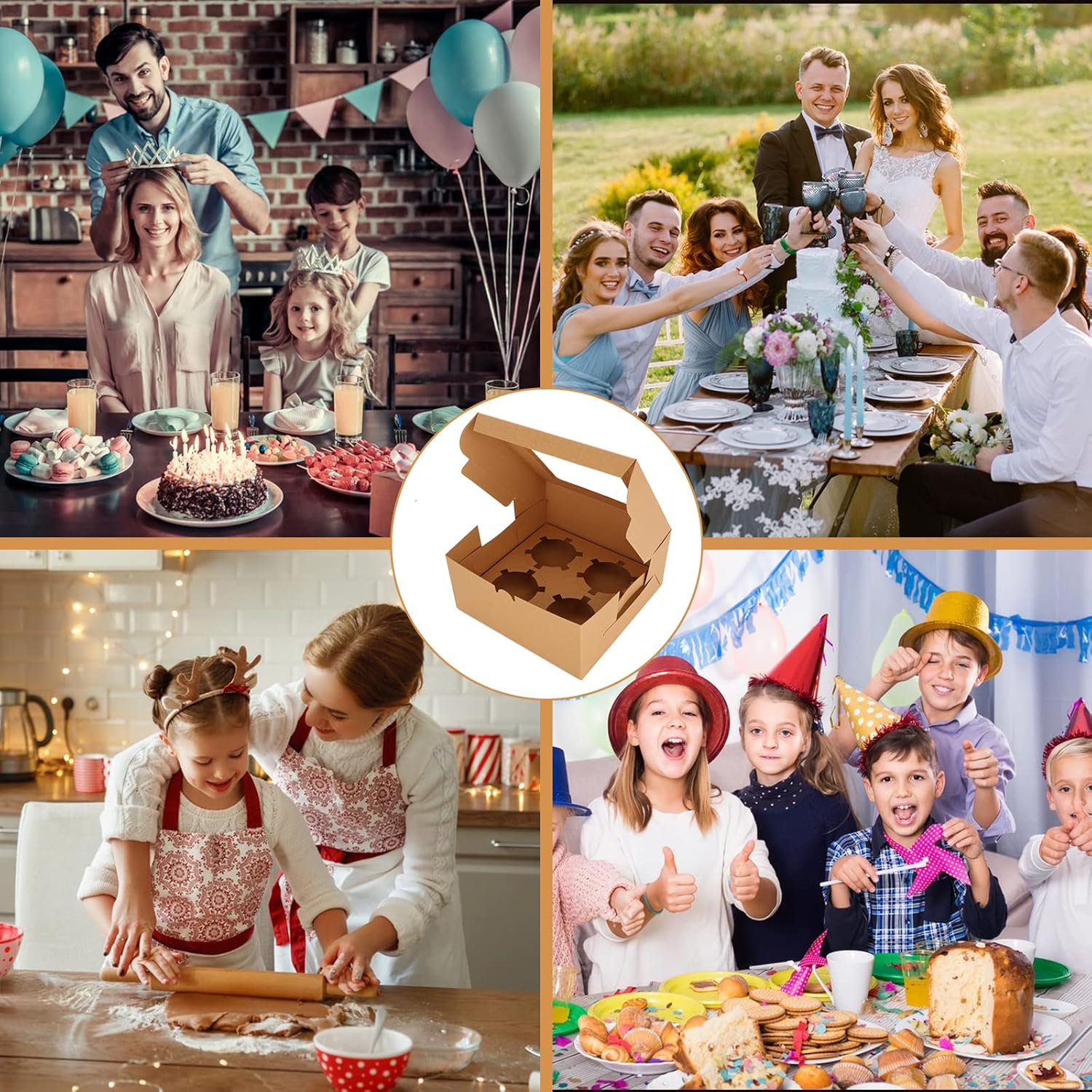 QTLCOHD 100Pcs Cupcake Boxes 4 Count Cupcake Containers 6x6x3 Inch Brown Cupcake Box Bulk for Cupcakes Muffins Cookies Pastries