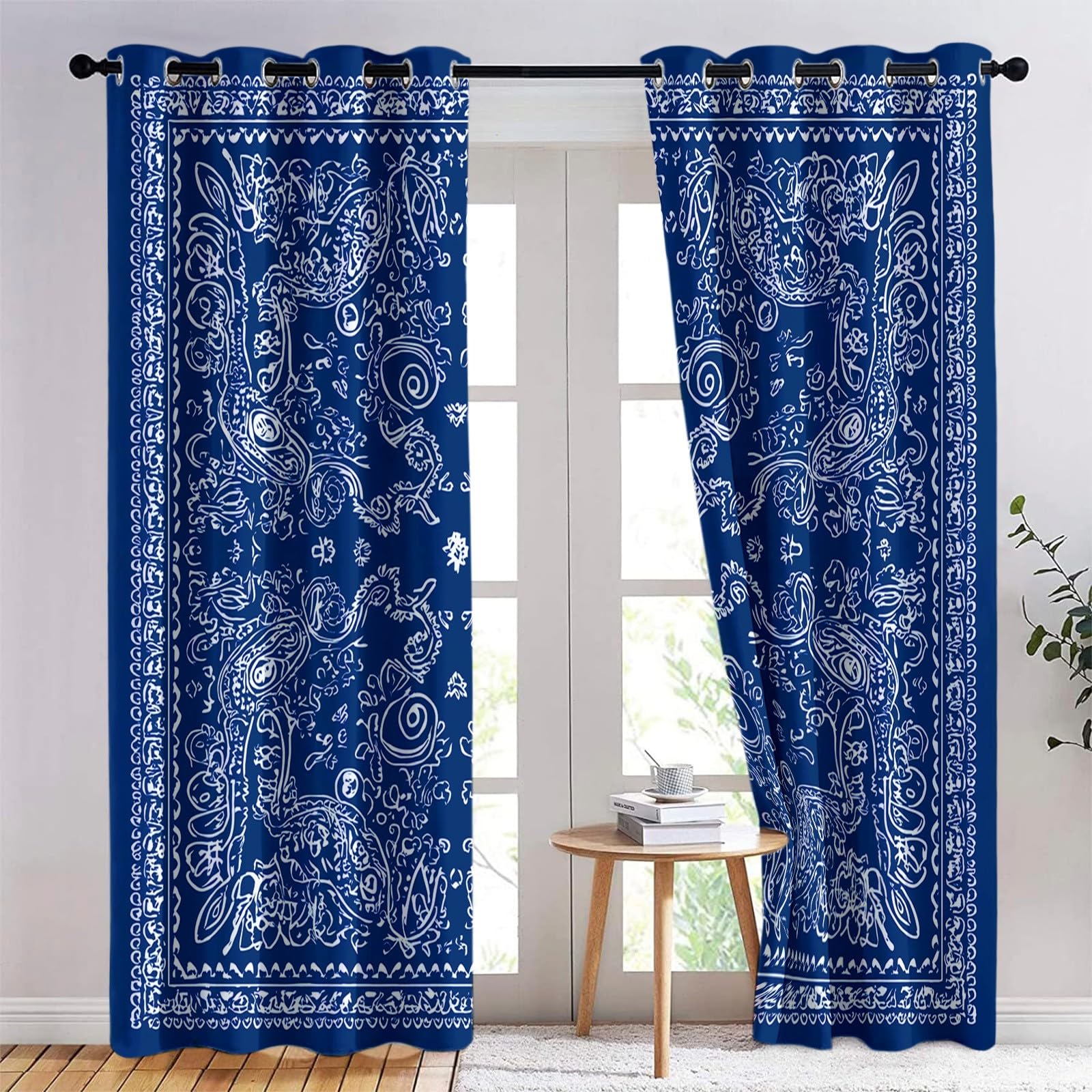 Générique Rideaux Occultants Enfant Motif Traditionnel 110 x 215 cm (L x H), Isolation Phonique à Œillets Foulard, pour Chambre Garçon (2 Panneaux) Bleu Foncé