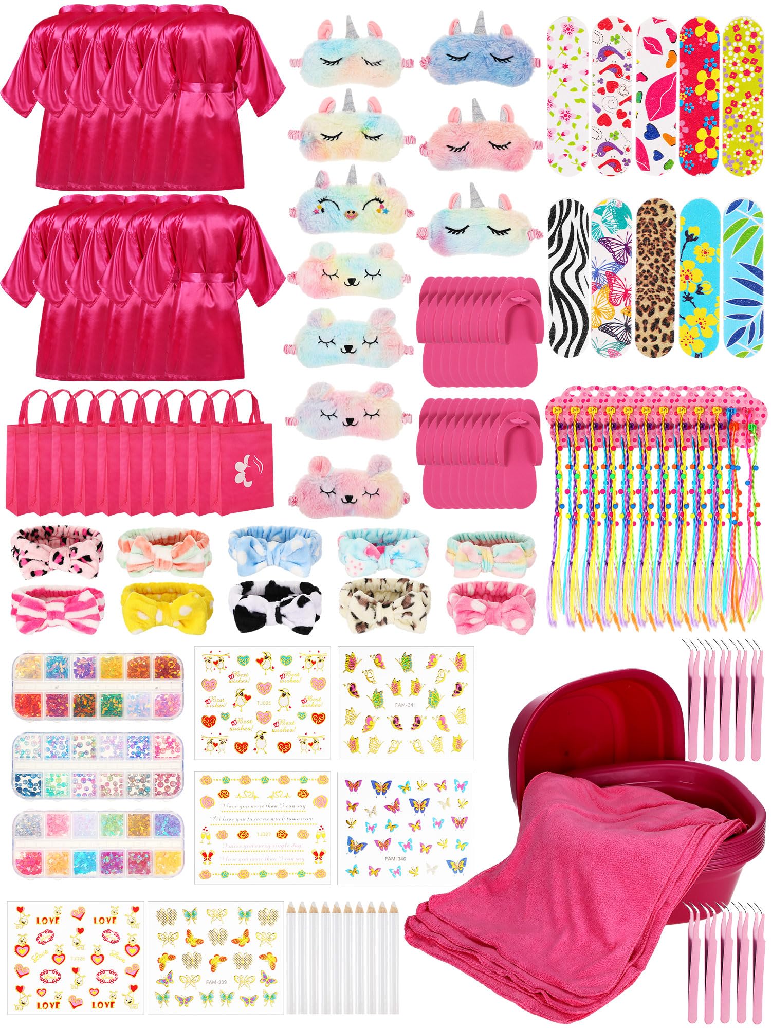 Suhine 10 Set Spa Party Supplies for Girls, Kids Satin Robes Nail Salon Kit Spa Kit Accessories for Birthday Party Favors