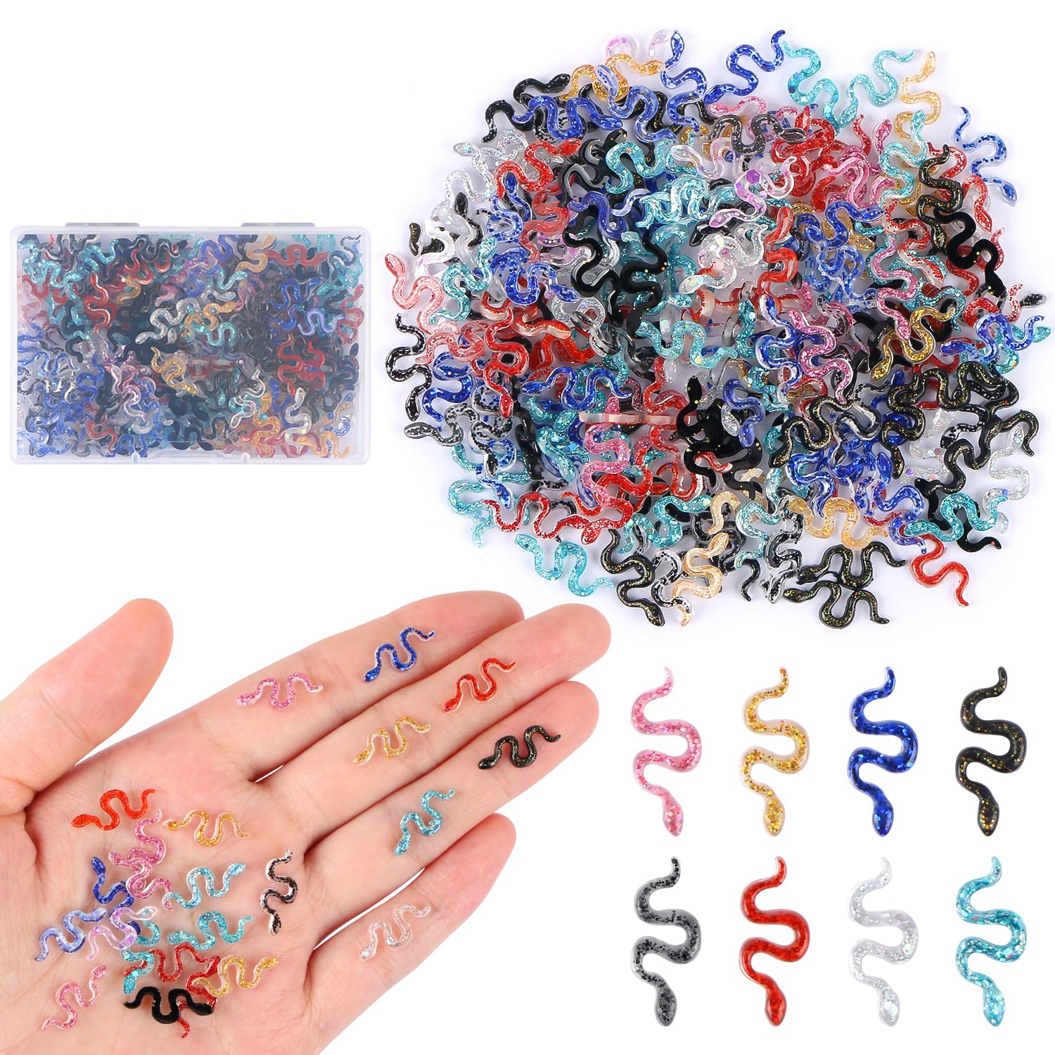 EVERMARKET 200 PCS Tiny Resin Snakes for Crafts Mini Snakes Dollhouse Miniatures Mini Animals for Car Fairy Garden Micro Landscaping Plant Nail Decoration (Snake)