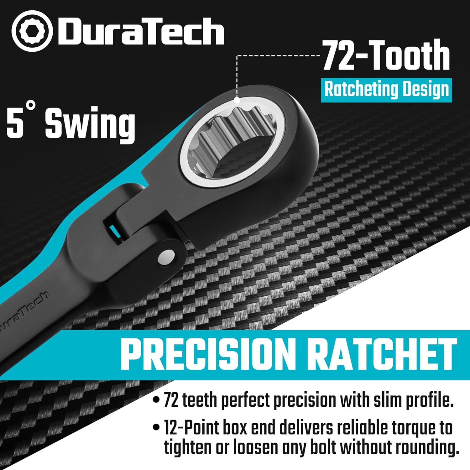 DURATECH Stubby Flex-head Ratcheting Combination Wrench Set, 8-piece, Metric, 9 to 17mm, CR-V Steel, Black Electrophoretic Coating, with Rolling Pouch