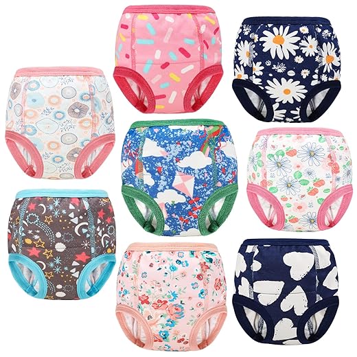 MooMoo Baby 8 Packs Potty Training Pants Cotton Absorbent Training Underwear for Toddler Boy and Girls 2T-9T