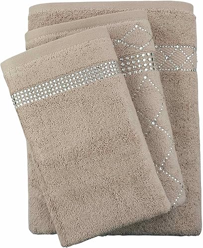 Miniatura 4 de Sparkles Home Atlas - Juego de toallas de 3 piezas, 100% algodón turco, diamantes de imitación de cristal, lavable a máquina, un baño, una mano,