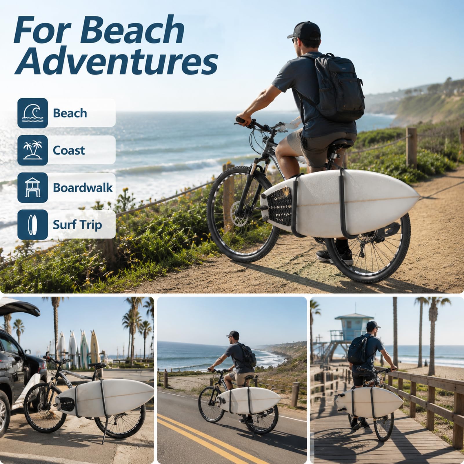 Moved By Bikes Support de planche de surf en alliage d'aluminium et mousse compatible avec les shortboards, Boogie, snowboards et