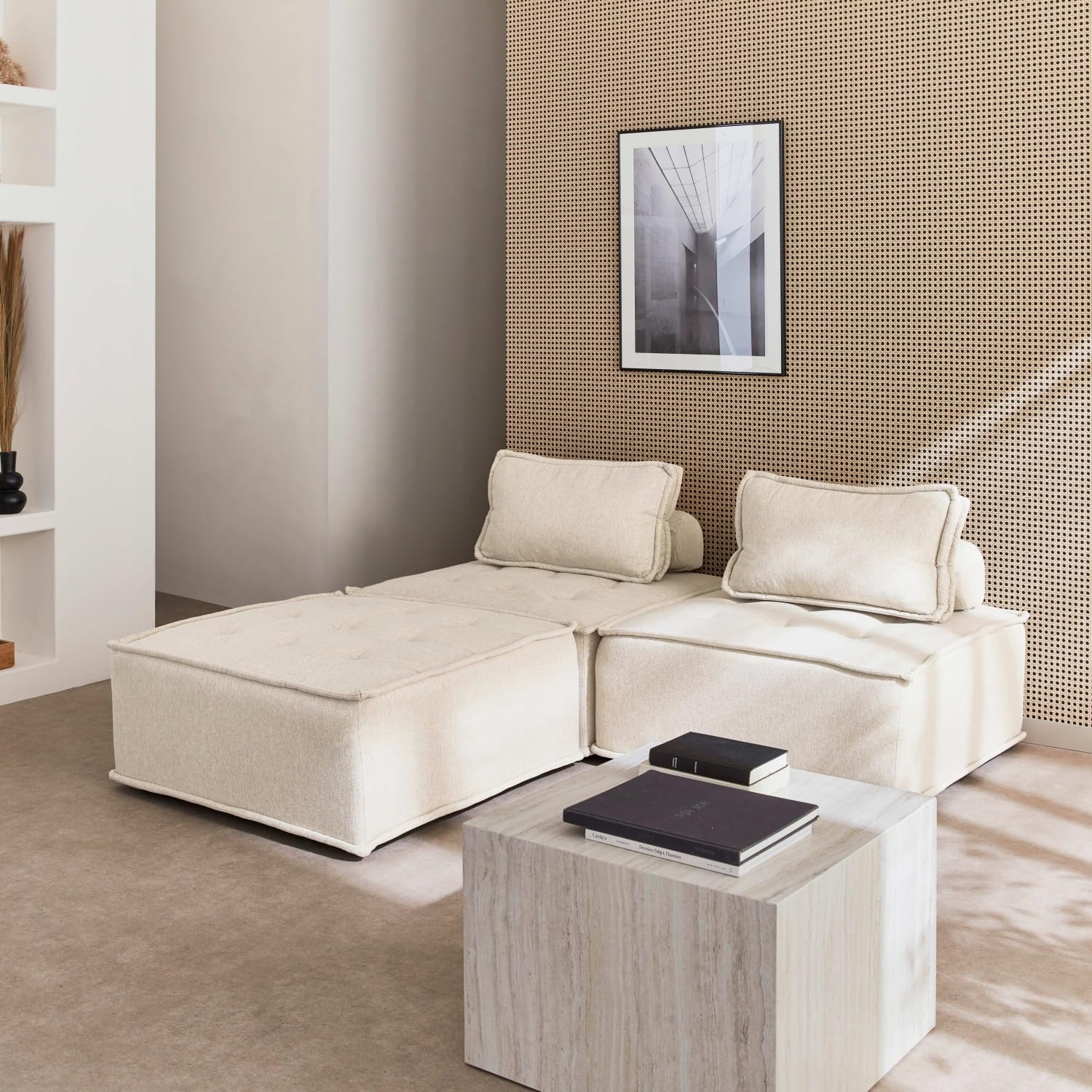 sweeek Divano modulare, 3 posti Crema - 90x90x40 cm