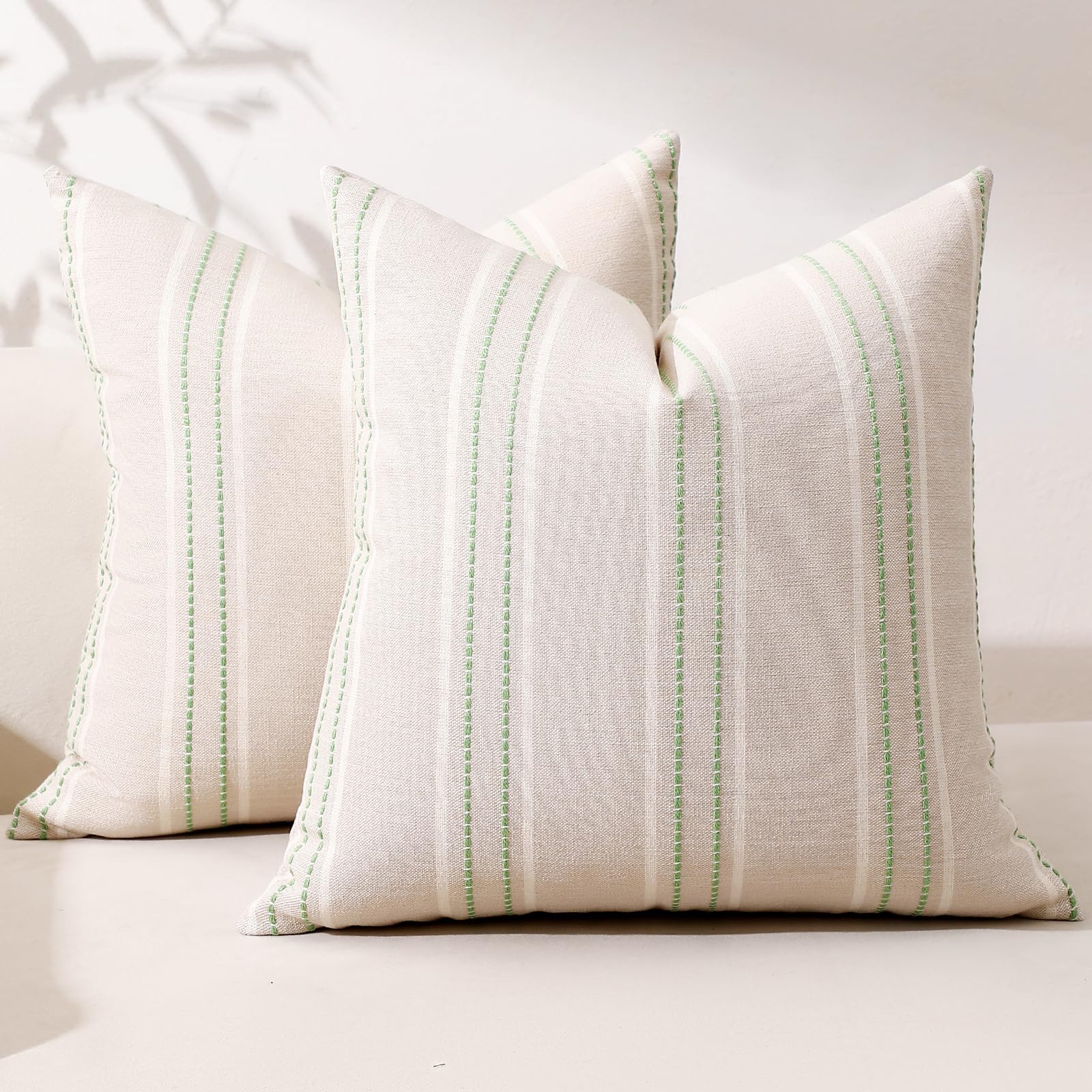 Hckot Stripe Throw Pillow Covers 16x16 Set of 2 Light Green Pillow Covers