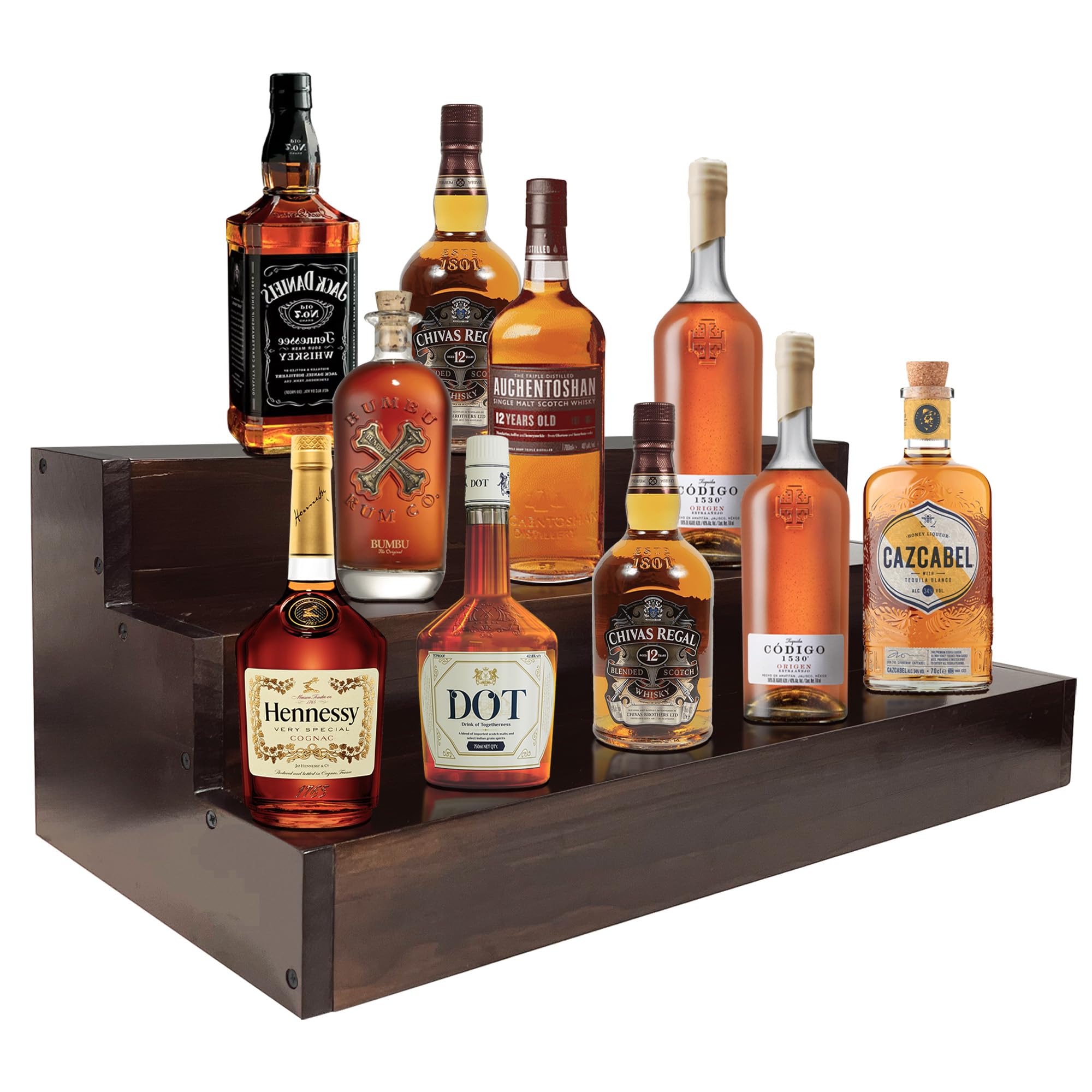 Royxen 24 Inch Wood Liquor Bottle Shelf 3 Tier Bar Shelf Freestanding Vintage Liquor Bar Stand for Home Bar Decor, Natural Wood