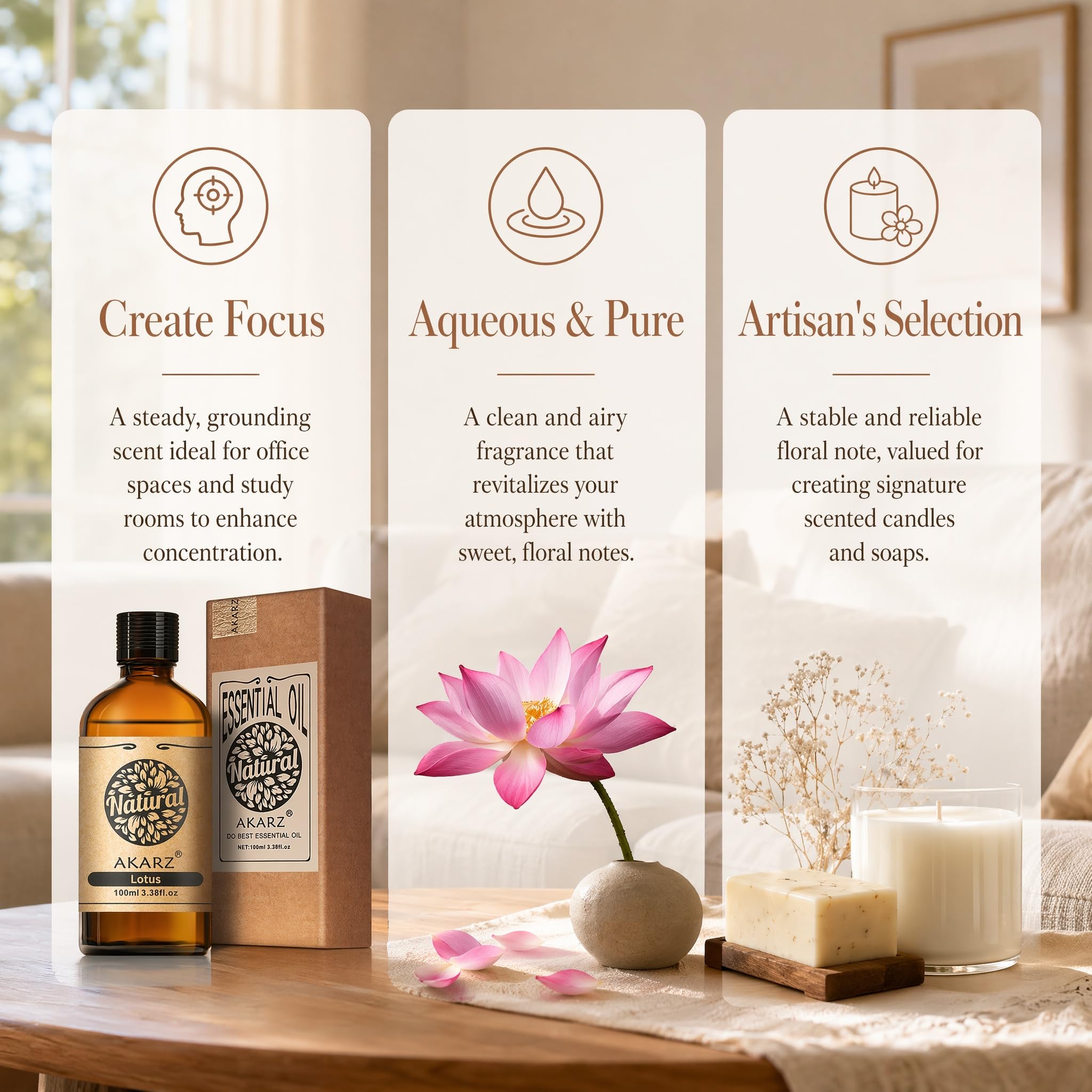 AKARZ 100ml Olejek esencjny z Lotosa - Naturalny olejek aromatyczny do dyfuzorów, lamp aromatycznych i aromatów pomieszczeń