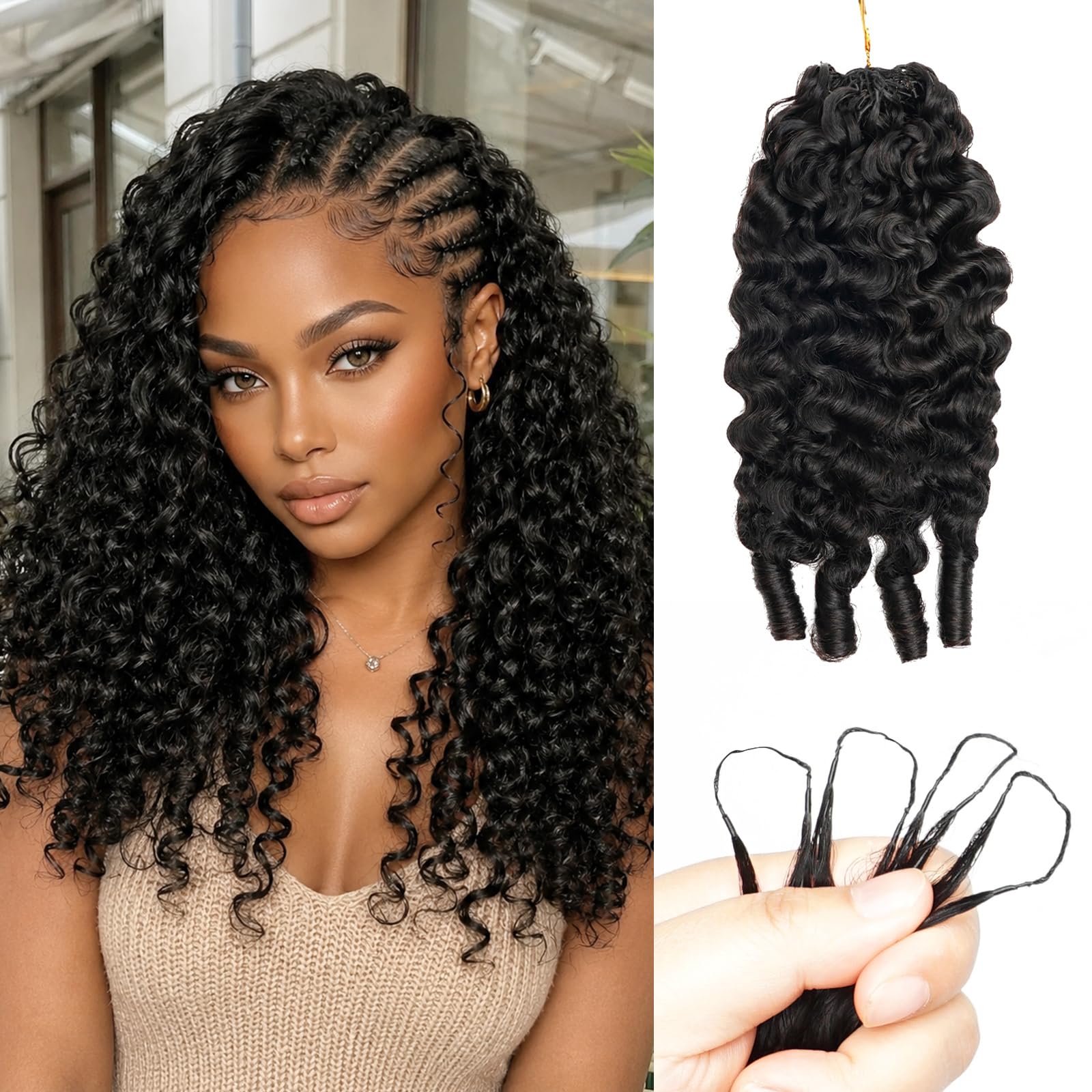 Cheveux humains bouclés bouclés au crochet - Plumes sans nœuds - 60 g