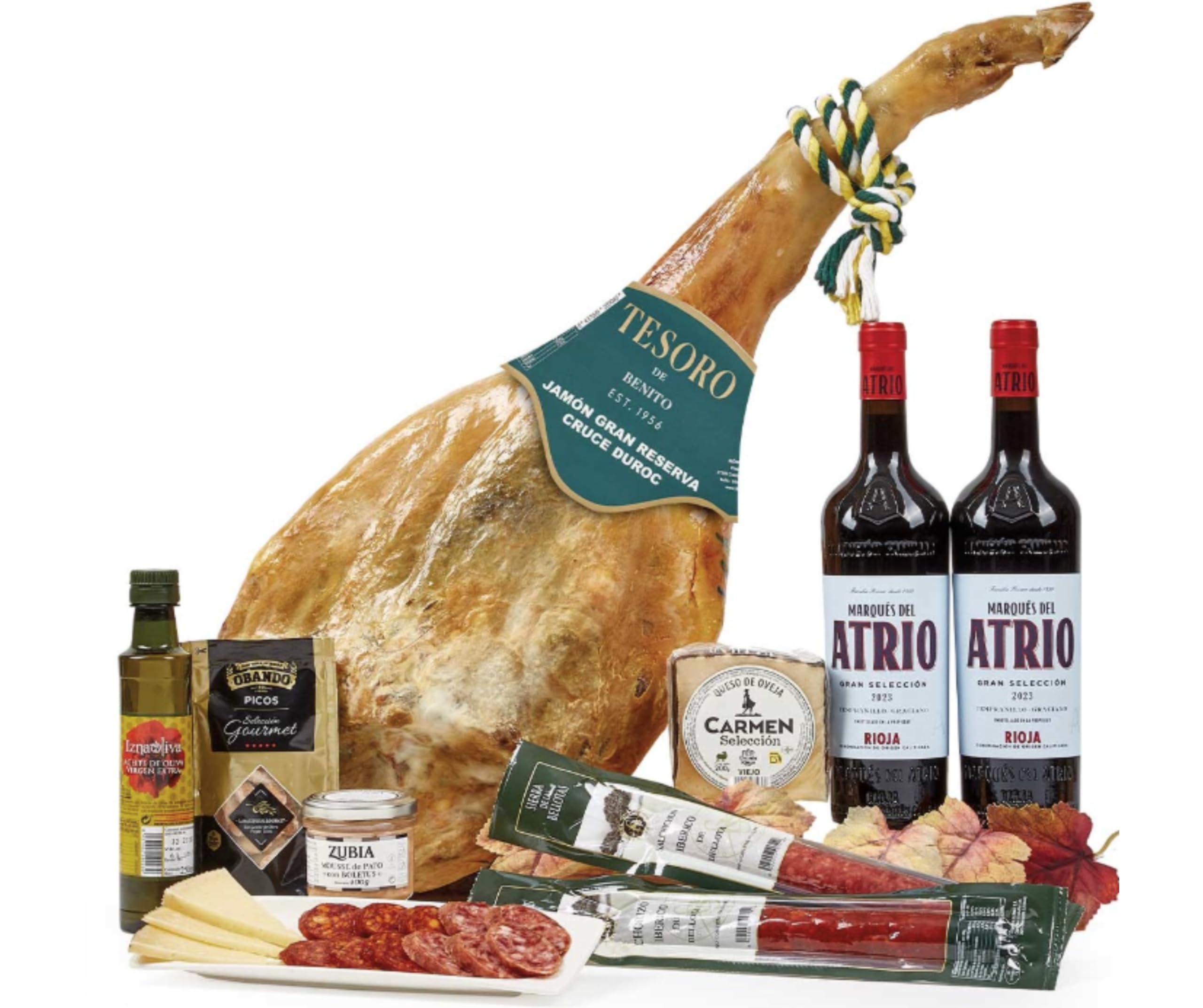 Lote 28: Cesta de Navidad Jamonera con Jamón Duroc Gran Reserva y Vinos Rioja - Ibéricos a domicilio gourmet