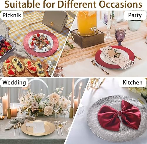 Miniatura 6 de Juego de 6 platos de carga redondos, platos de servicio de grano de madera de plástico plateado grueso de 13 pulgadas para cenas, fiestas, mesa de