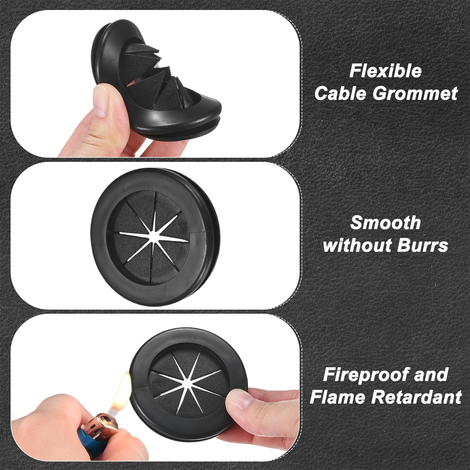 M METERXITY 10-Pack Rubber Grommets for Wiring 50mm Desk Grommet Double-Sided Flexible Cable Cord Grommet Desk Hole Cover for Cables/Wires Through Protection [Black - Image 2