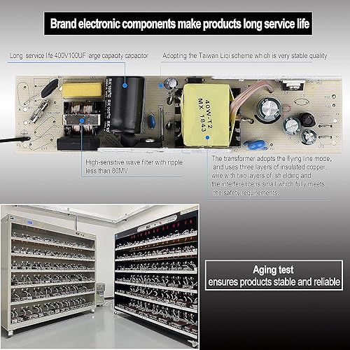 Miniatura 3 de Fuente de alimentación LED 40W, impermeable IP67, 90V-265V CA a 24V CC, enchufe de 3 clavijas y cable de 3 pies para tiras de luces LED