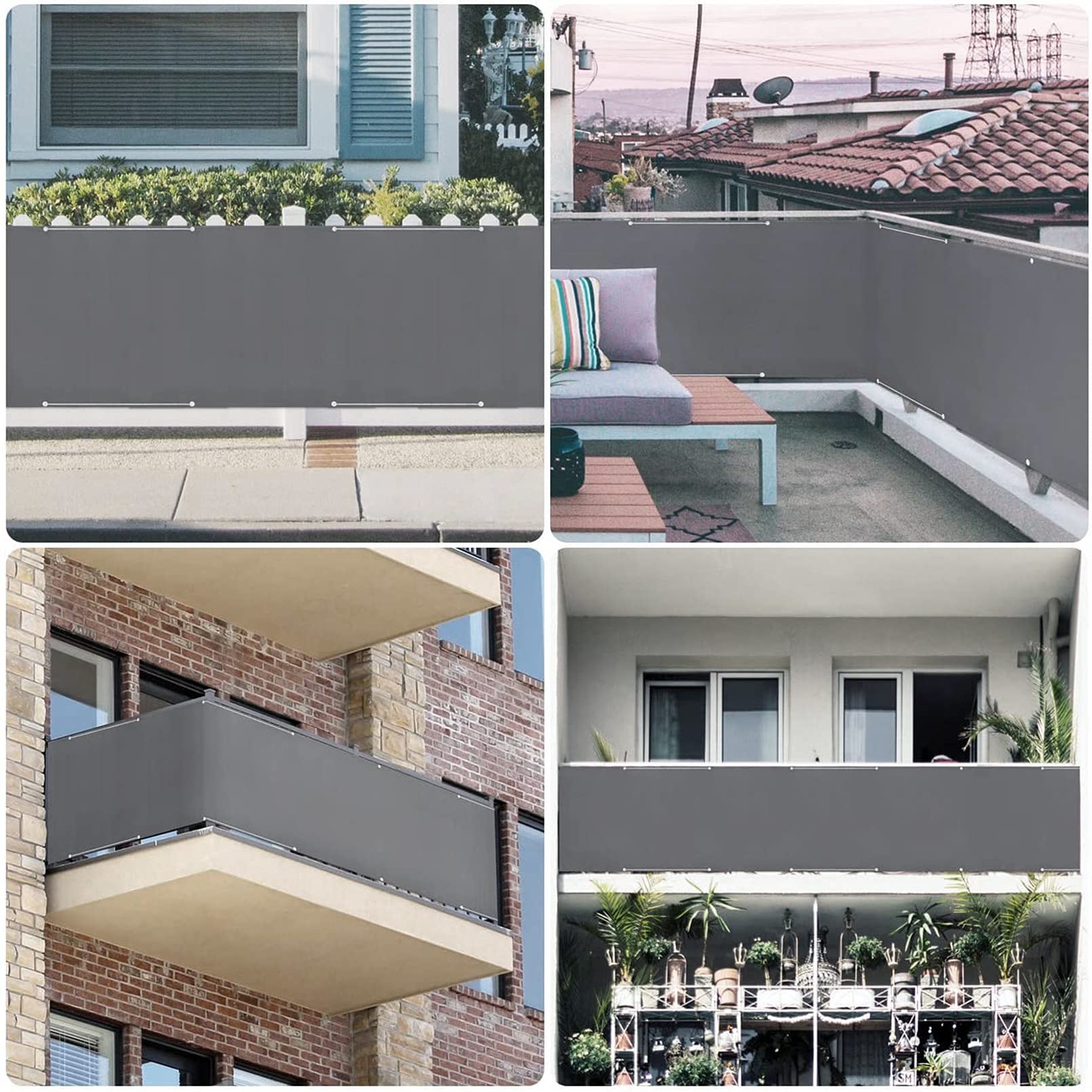 Protección Visual 0.9x5.5m Resistente al Viento y al Agua Pantalla de Privacidad con Cables y Cuerdas para Balcón, Jardín, Piscina, Gris Oscuro