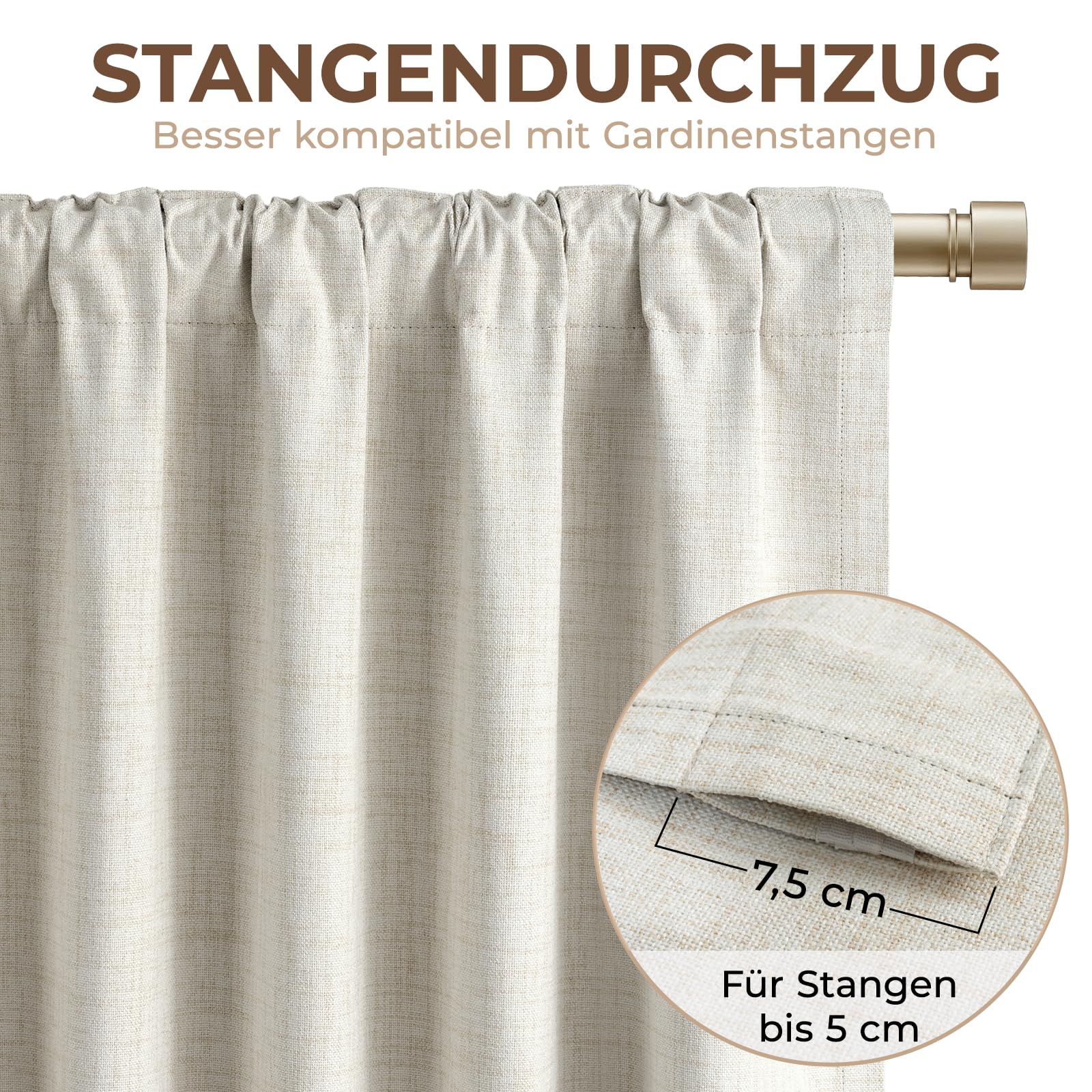 INOVADAY 100% Verdunkelungsvorhänge 2 Stück 245 cm Lang,Vorhang Blickdicht Thermovorhang Kälteschutz Vorhang Hellbeige,Gardinen Schlafzimmer Wohnzimmer,H 245 x B 140 cm