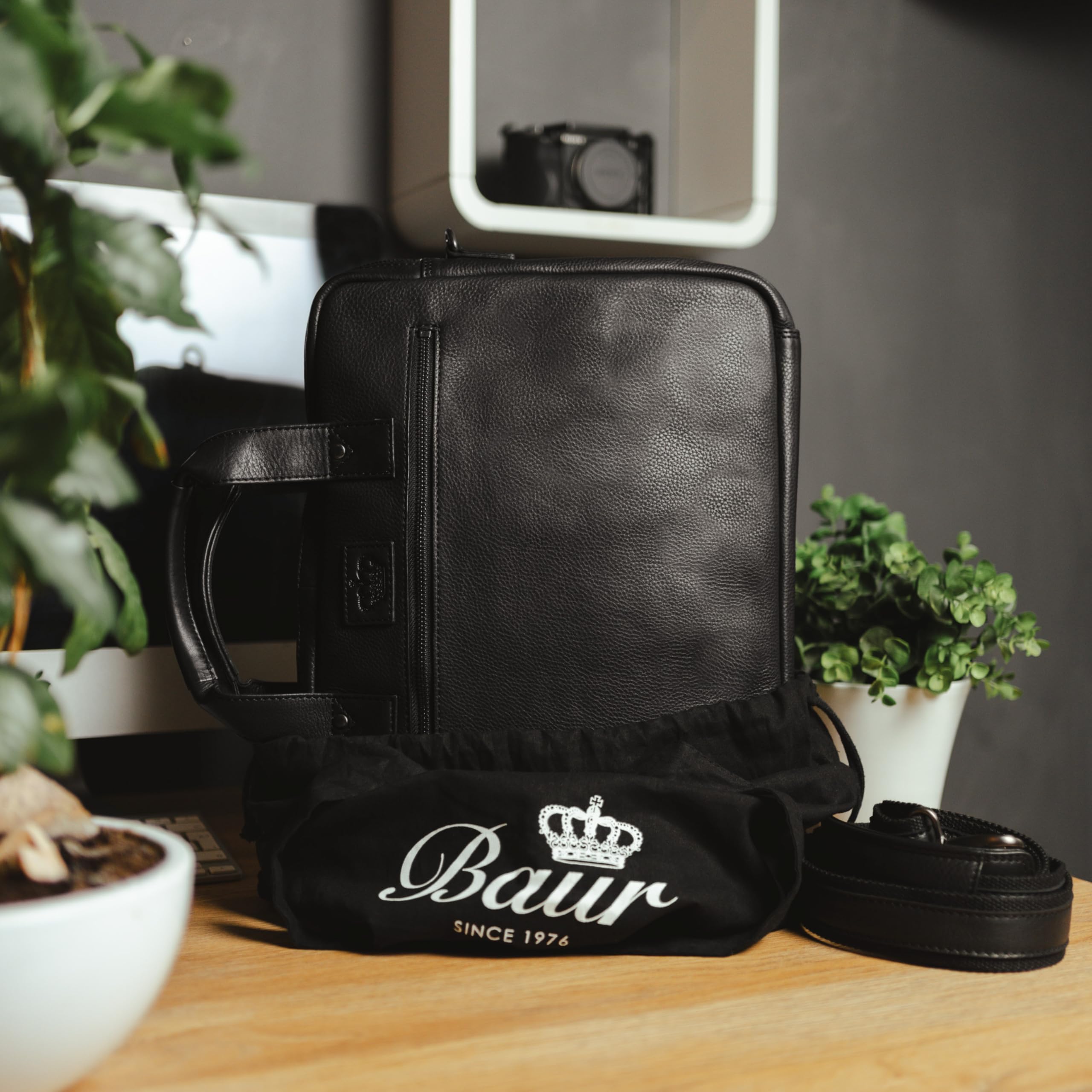Baur Borsa in vera pelle | Borsa per computer portatile fino a 15,3 pollici | Borsa da lavoro fatta a mano | Borsa a tracolla con nastro rimovibile