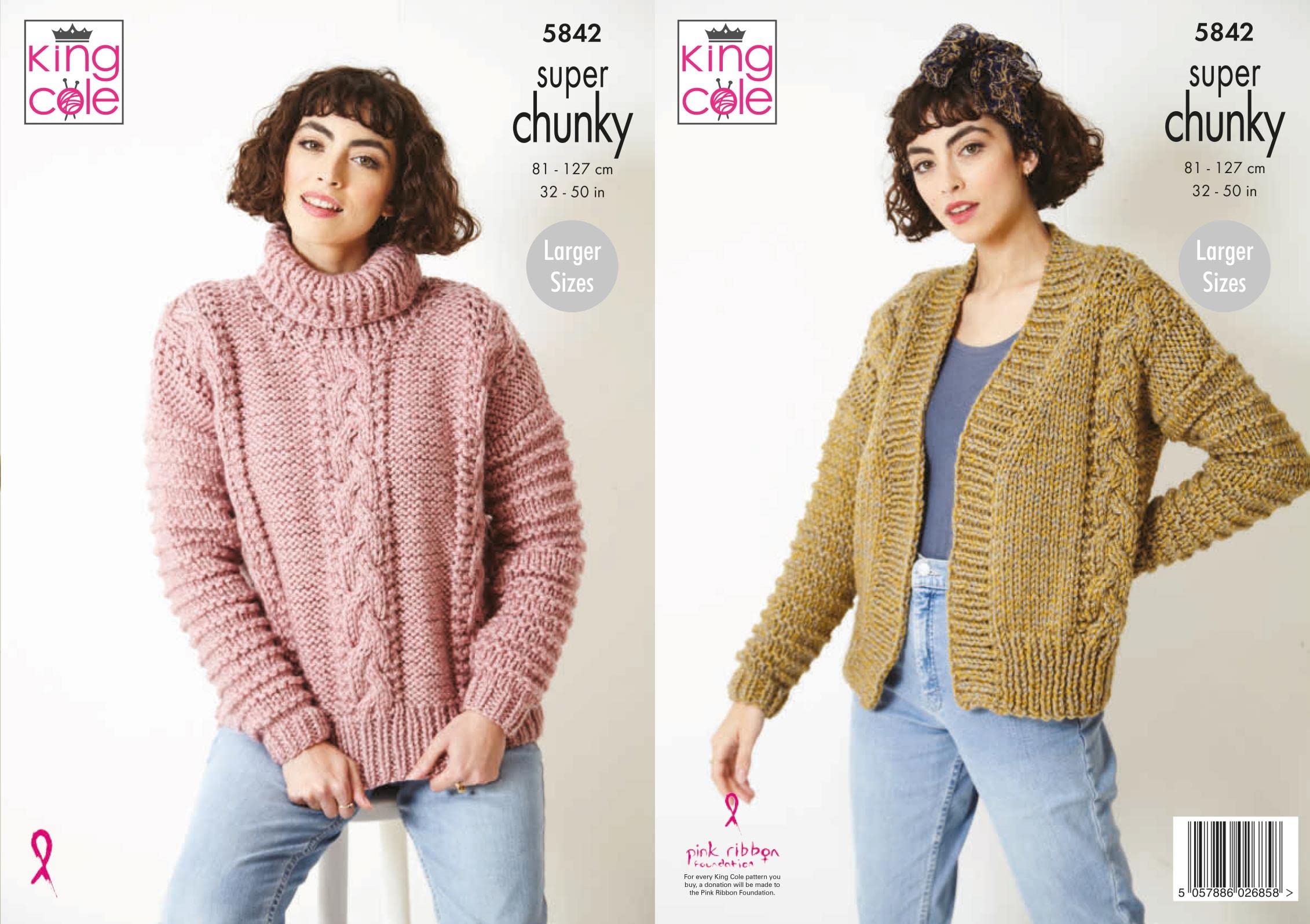 King Cole 5842 Knitting Pattern Womens Sweater and Jacket in Big Value Super Chunky Stormy