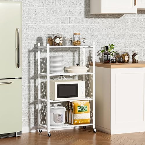 Miniatura 2 de ALANNG Estantes de almacenamiento plegables de metal de 4 estantes para garaje, cocina, panaderos, armario, organizador plegable, resistente sobre