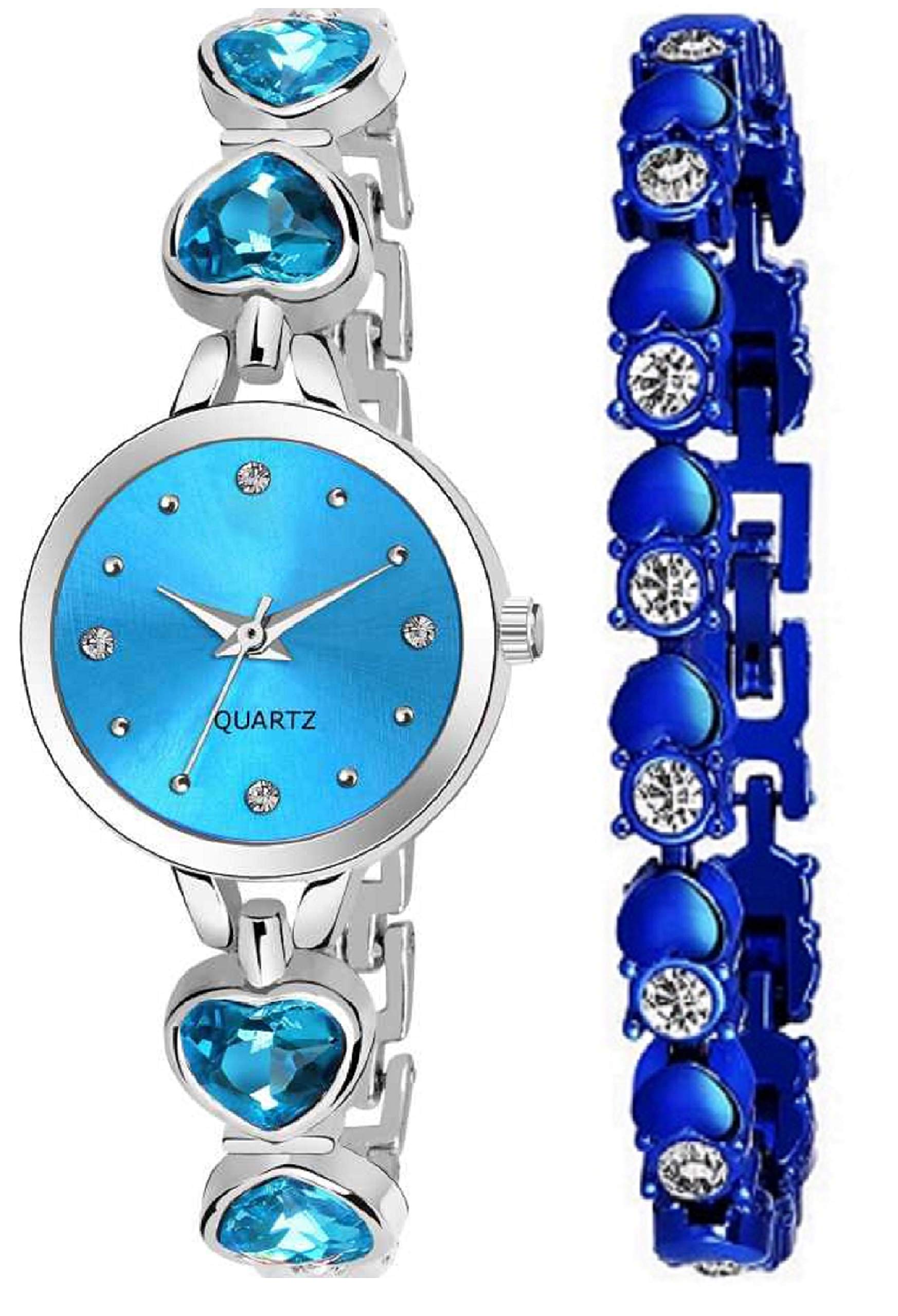 Branded Analogue Blue Dial Diamond Studded Watch and Diamond Blue Bracelet for Women Girl (B08ZLXKS3D) Amazon Price History, Amazon Price Tracker