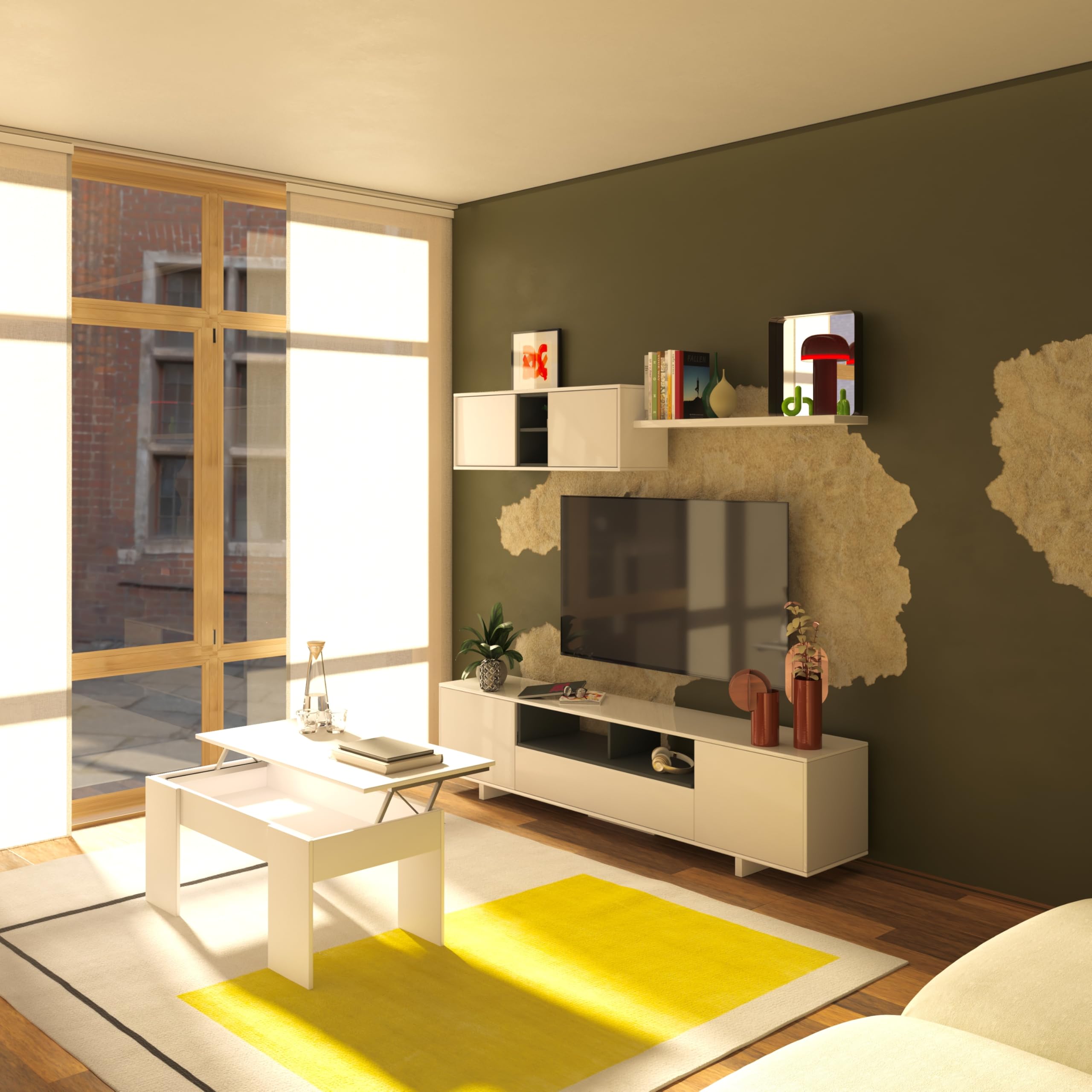 duehome | Mueble de Salon Moderno, Modulos Comedor, Modelo Kenzo, Acabado en Blanco Brillo y Gris Antracita, Medidas: 200 cm (Ancho) x 41 cm (Fondo) x 46 cm (Alto)