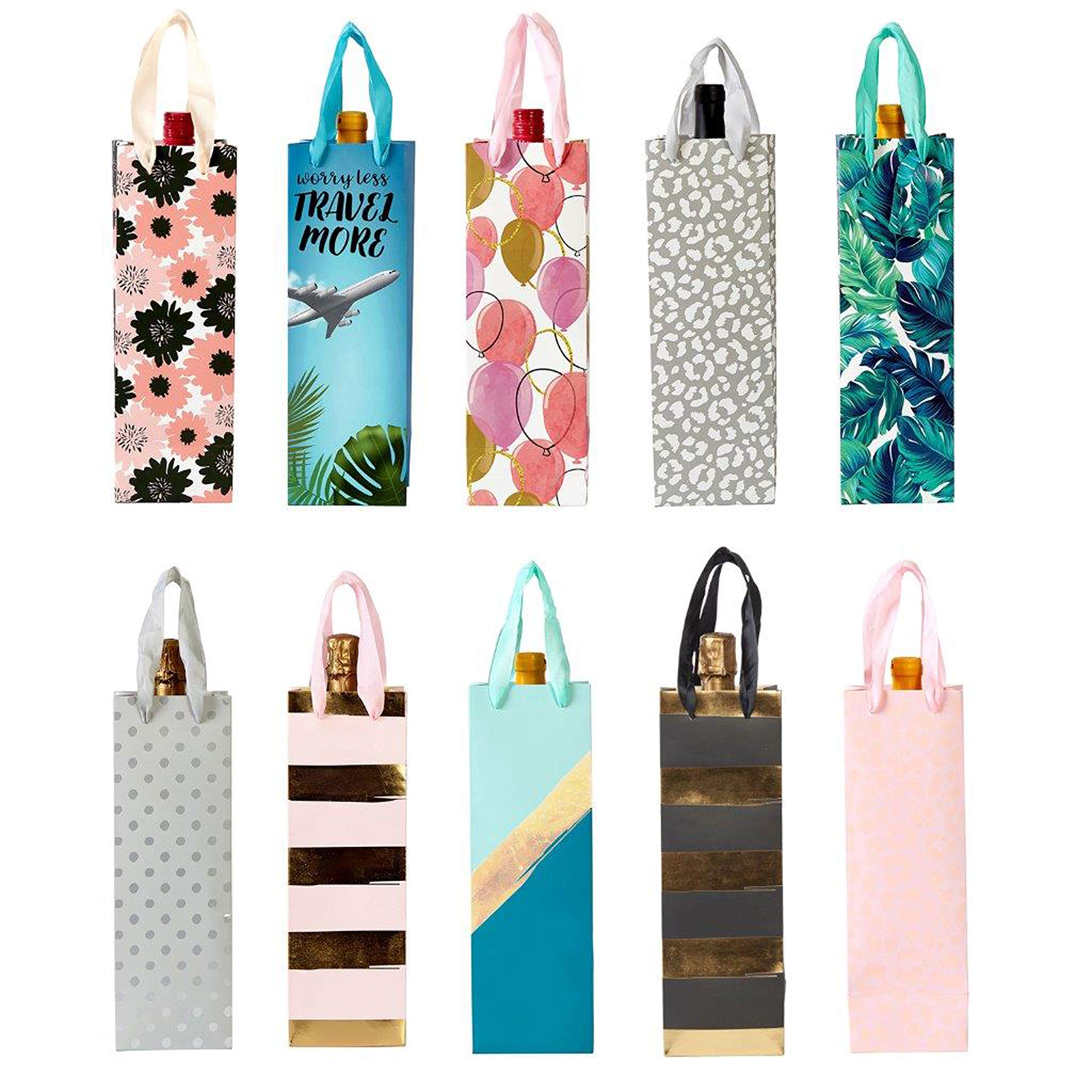 Planet E Heavy Duty ECO Friendly and Reusable Single Paper Colorful Extra Strength Wine Bag, Pack of 10