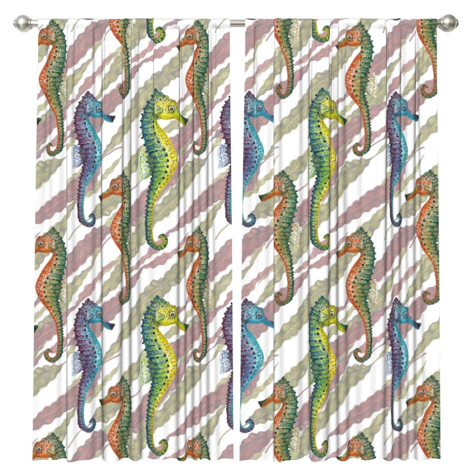InOmak Laminaria Seahorse, 2 Panels Window Curtains 52 x 84 Inch Blackout Curtains for Living Room Bedroom