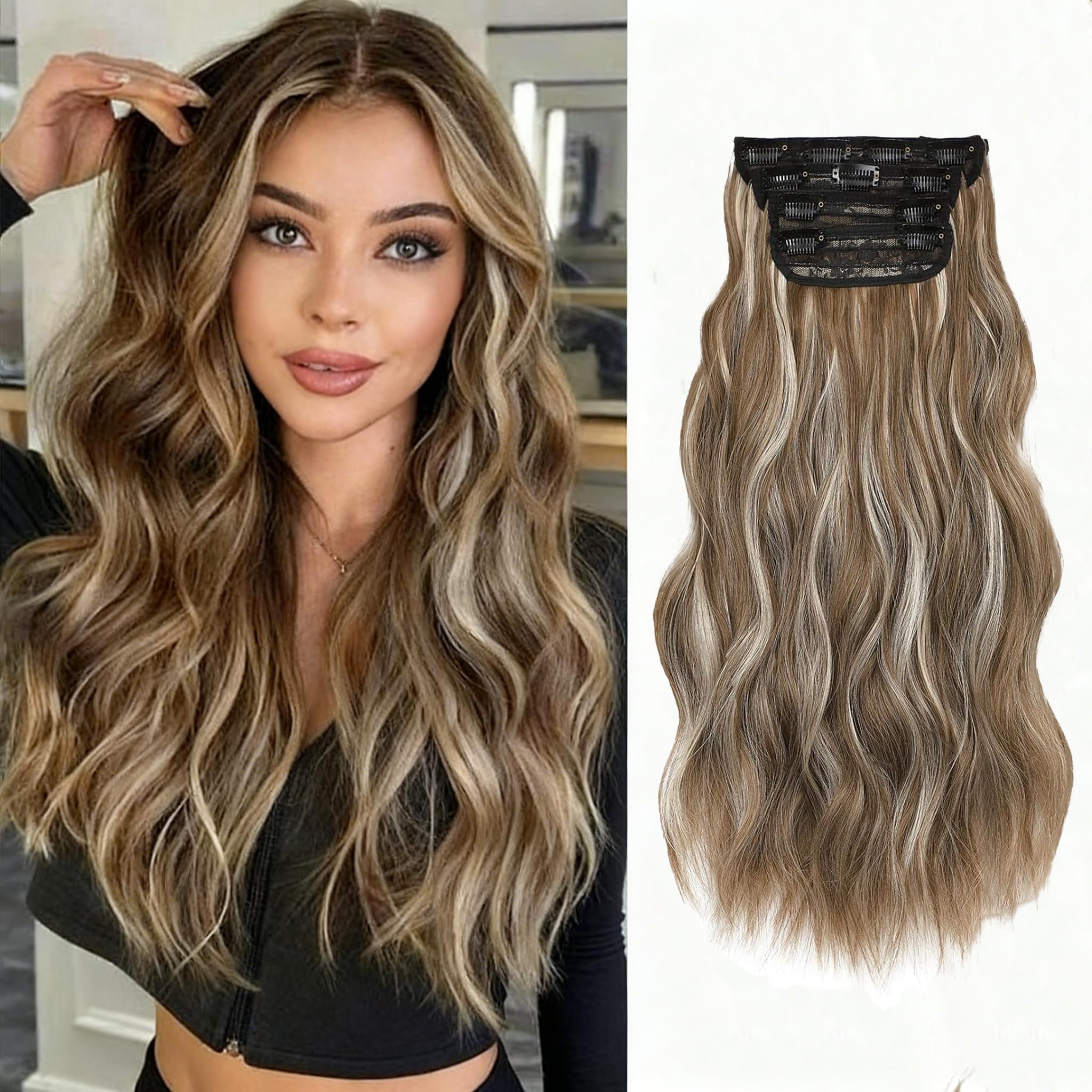 ChicAbode Clip in Hair Extensions, 4 Pieces of Soft, Natural, and Easy-to-Use Extensions, with Long Wavy Hairpieces, for Weddings, Costumes, and Daily Use
