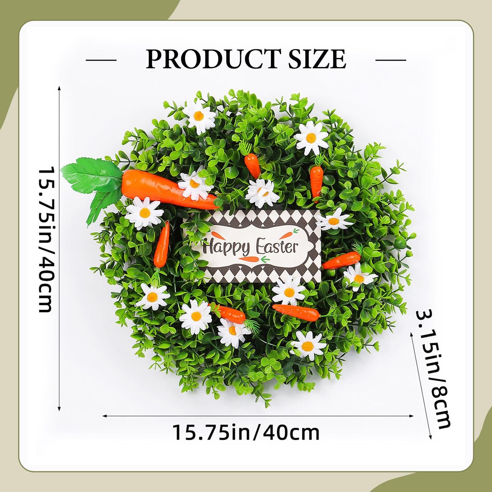 Couronne de Carottes de Pâques, Fleurs Artificielles pour Porte D'entrée, Panneau « » pour Les Fêtes