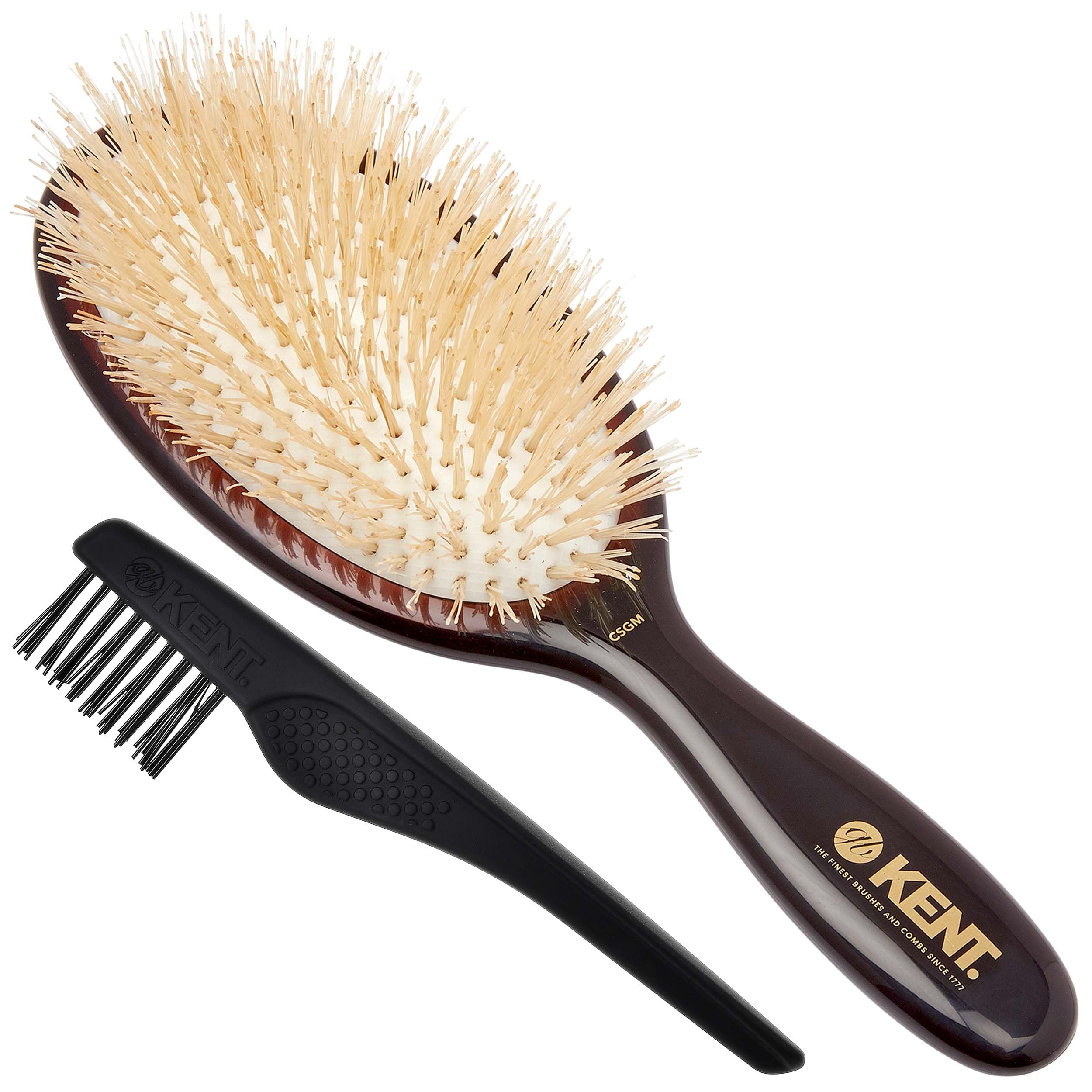 - CSGM 7.75" Classic Shine Medium Oval Cushion Straightening Brush and Hair Detangler - Soft White Boar Bristle Hair Brush - Shine Hair Brush and Scalp Scrubber for Mid-Length Fine or Thinning Hair