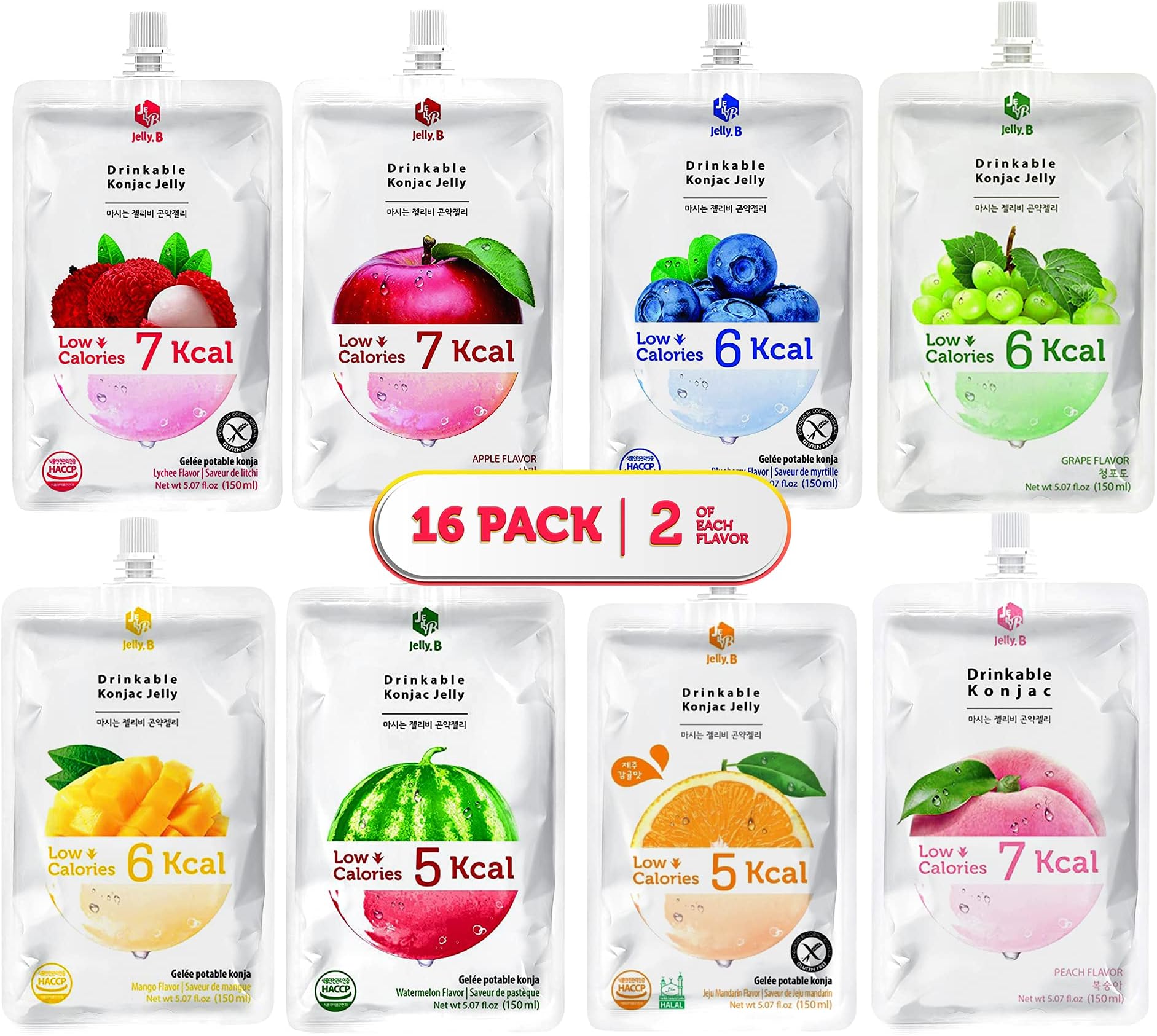 Eat Munchie Box - Konjac Jelly Drinks, Dietary Supplement, Variety Flavor Pack of 12 (Mango, Blueberry, Grape, Lychee, Peach, Apple)