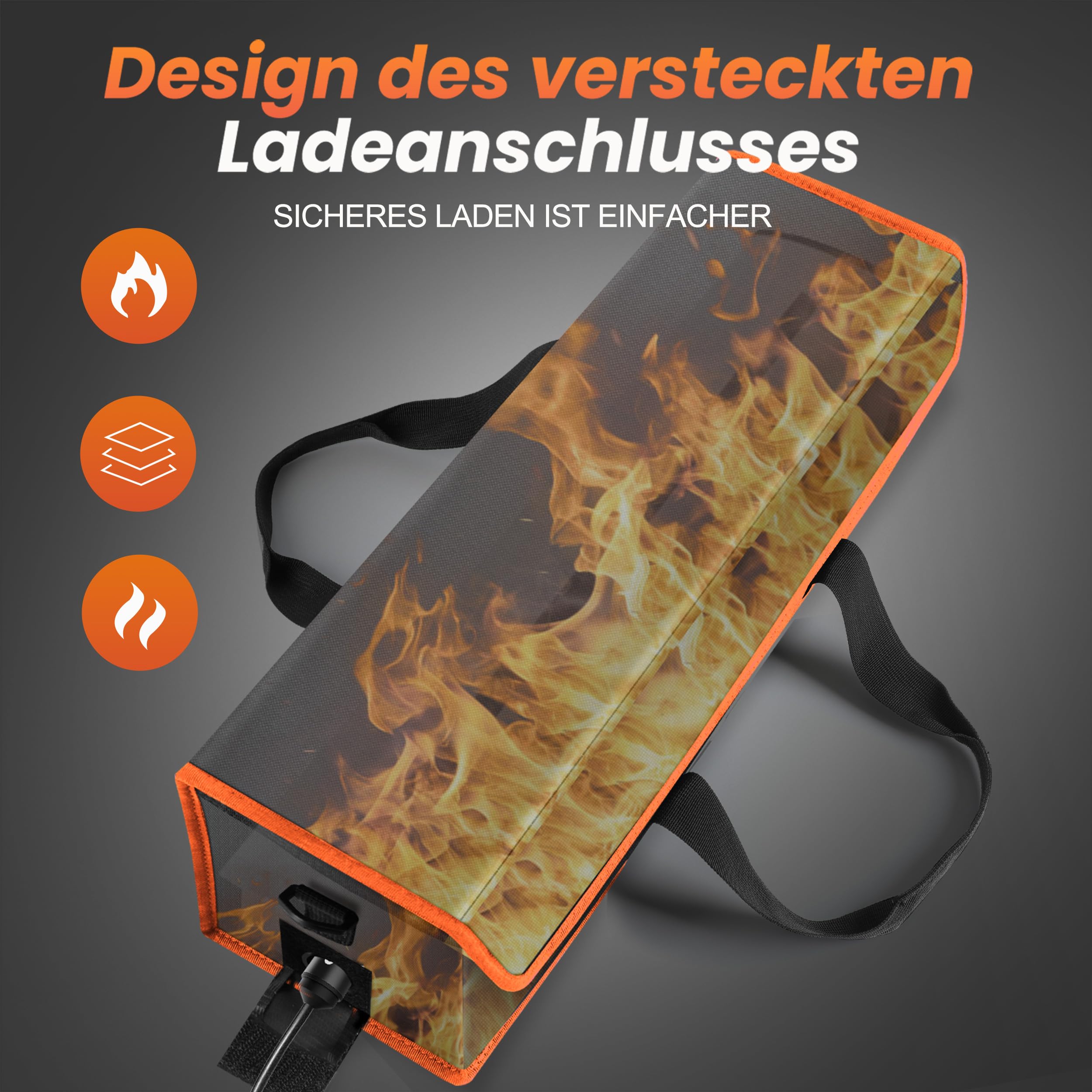 ZJTAPE Ebike Bolsa para Baterías - Ignífuga, Impermeable, A Prueba de Explosiones Lipo Bolsa Segura, Extra Grande, Caja de Seguridad para Baterías para Almacenamiento, Transporte, (Negro, Naranja)