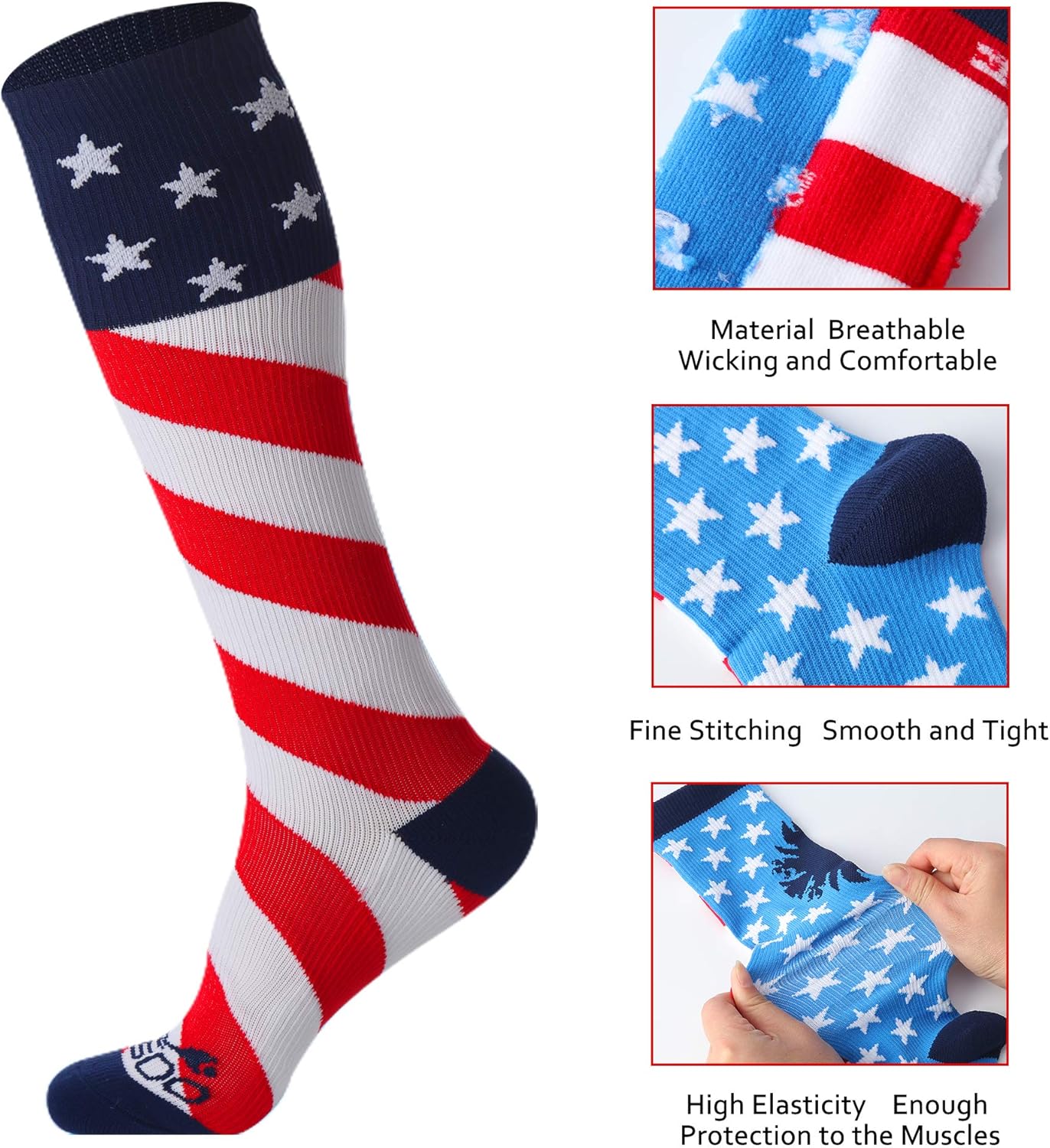 JUSDO Kids Soccer Socks, American Flag Athletic Socks with Cushion Team Sport Knee High Socks for Youth Kids Boys Girls Christmas Gift (3 Pairs/M) (Medium, American Elements-2) - Image 3