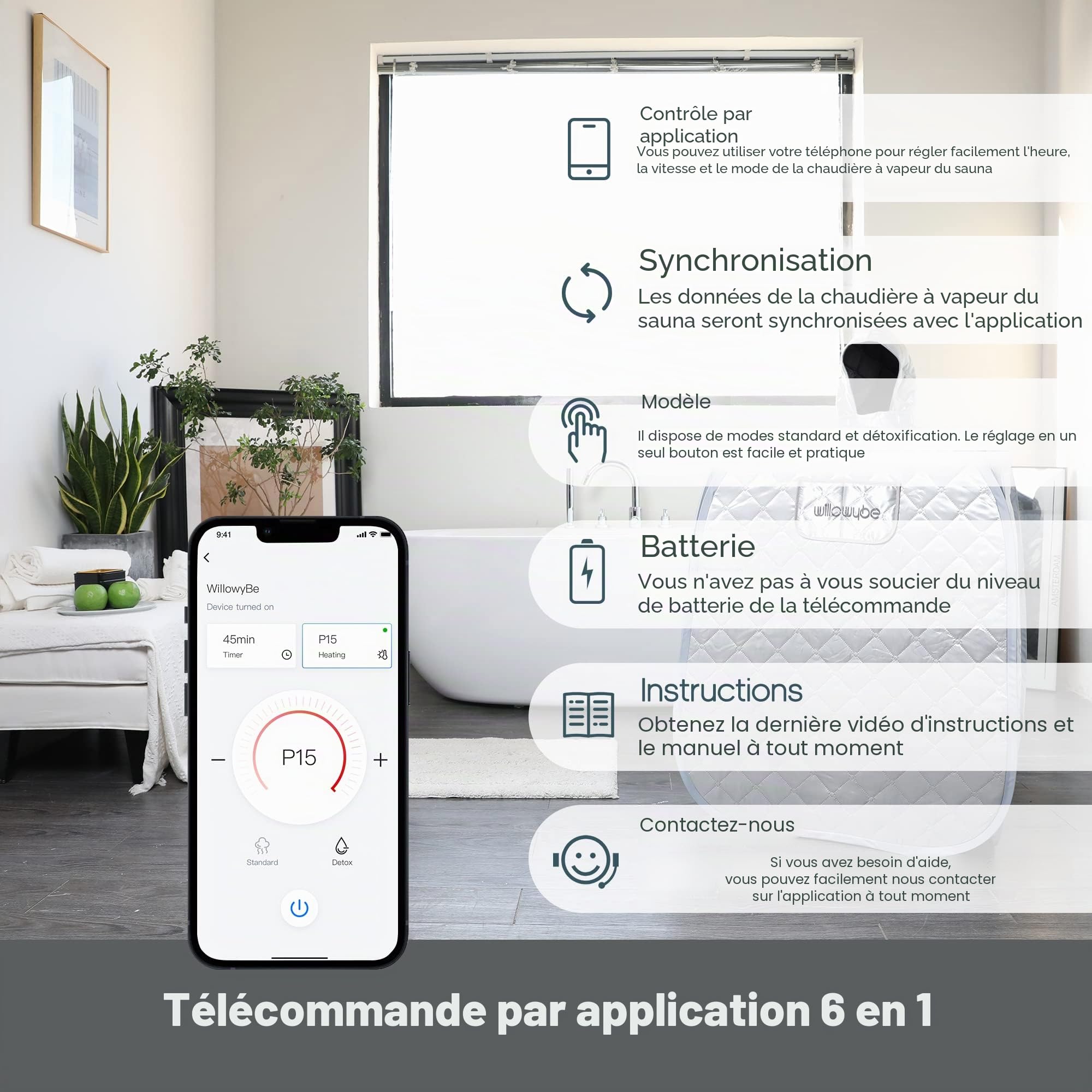 WillowyBe Sauna Portable à Vapeur, Chambre Spa Personnelle à Domicile avec Bluetooth, Générateur de Vapeur, Tente de Sudation, Chaise de Sauna Pliable, Sauna Personnel pour Maison (Noir)