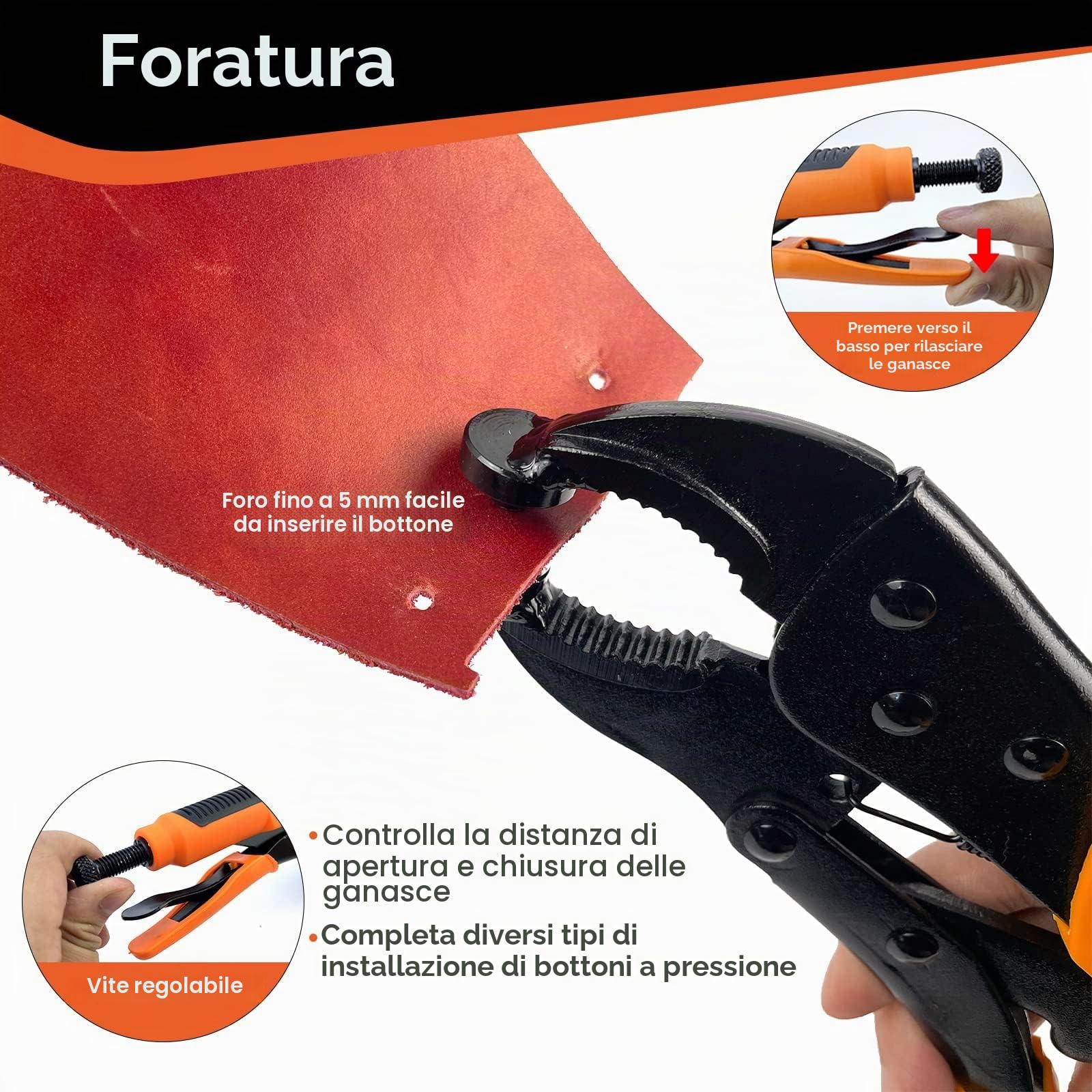 Pinze per Bottoni a Pressione Set, funzione di punzonatura, strumento pulsante a scatto con setter regolabile, strumento a scatto da 15 mm include 40 set di bottoni automatici marini