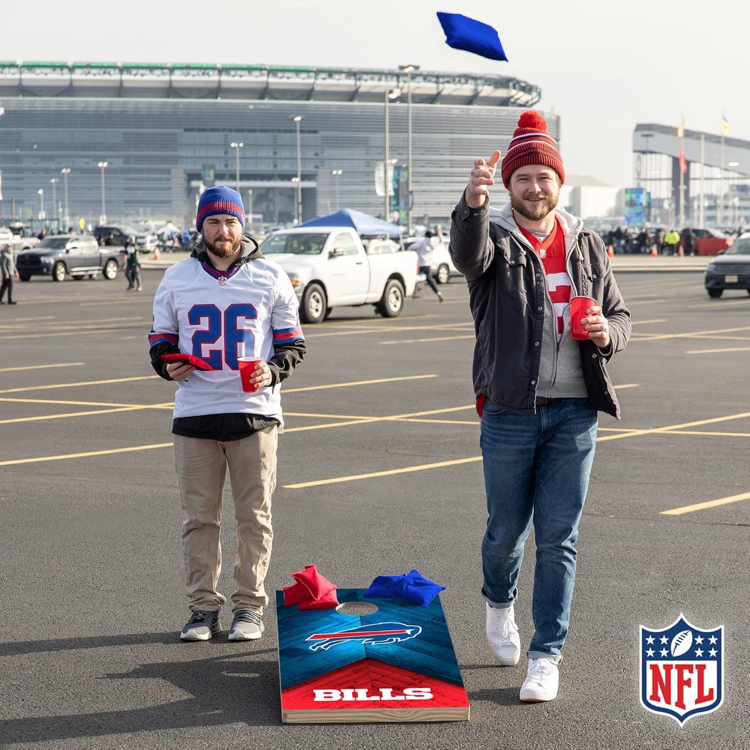 NFL Football 2' x 4' Regulation Size Solid Wood Cornhole Set with Direct Print HD Team Graphics Great Gift for Any Football Fan! Bean Bag Toss Family Outdoor Game
