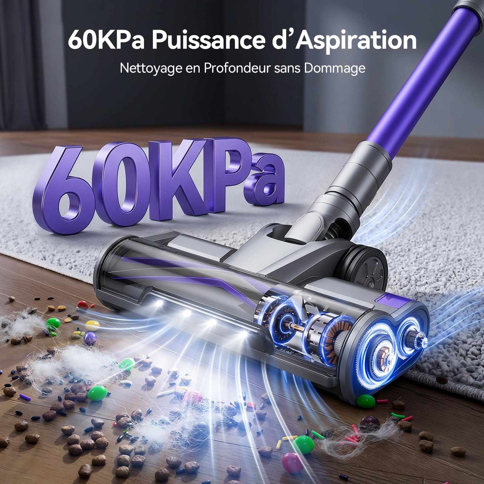 Redkey X18 Aspirateur Balai sans Fil, 60KPa/650W/80Min Aspirateur sans Fil Puissant avec ecran LED, Intelligent Suction Adjustment, Aspirateur sans Fil 8-en-1 pour Sol Dur,Tapis,Les Poils d'animaux