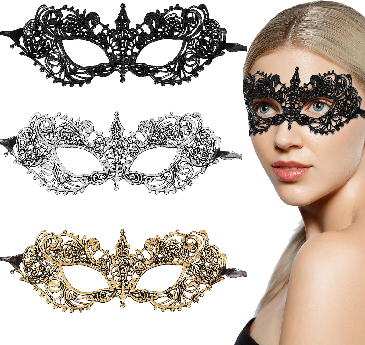 3pcs Masquerade Masks Lace Prom Mask Carnival Mask