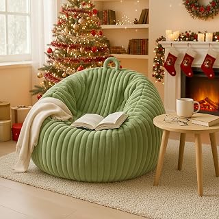 Honeydak Ribbed Rabbit Fur Stuffed Animal Storage Bean Bag Chair Cover (No Filler) Comfy Bean Bag Cover Without Filling or Home Bedroom Decor Organizing Plush Doll Textile Holder(Green,L)