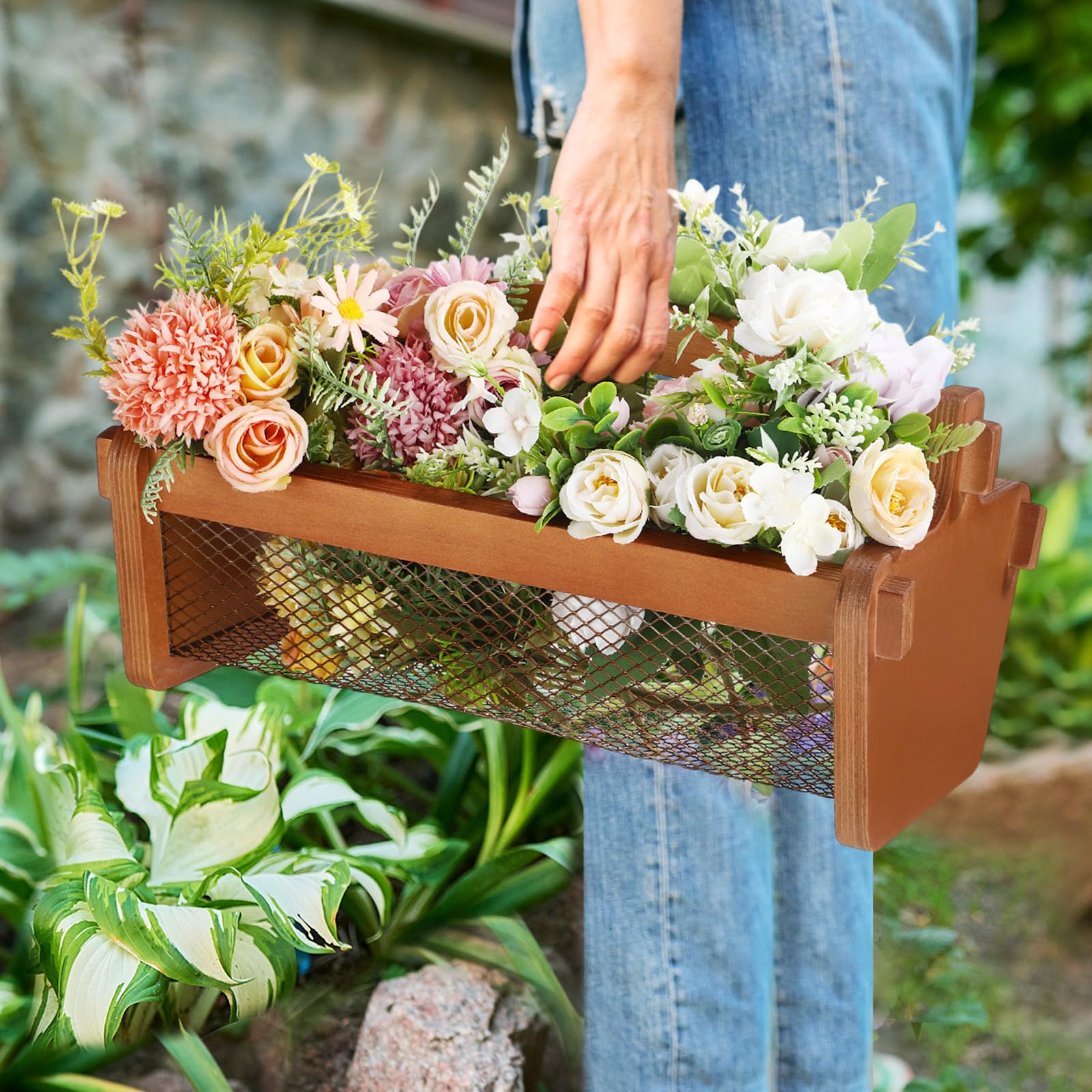 Teenyyou Garten-Erntekorb, Netz-Aufbewahrung mit Griff, vielseitig, für Garten, Obst, Gemüse, Sammelkorb, Gartenbedarf, Gärtner, Geschenk zum Waschen (Braun, Mitte)