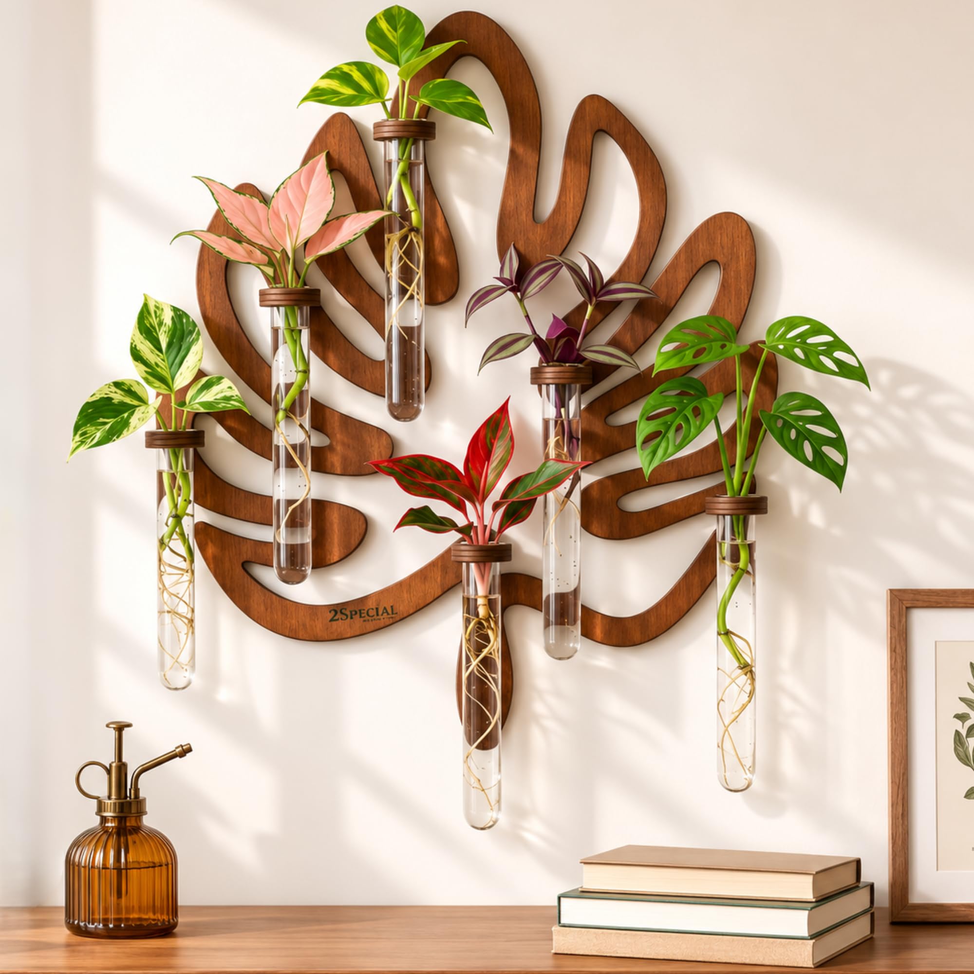 Leaf-Shaped Plant Hanging Propagation Stations with 6 Glass Vases &amp; 1 Spare