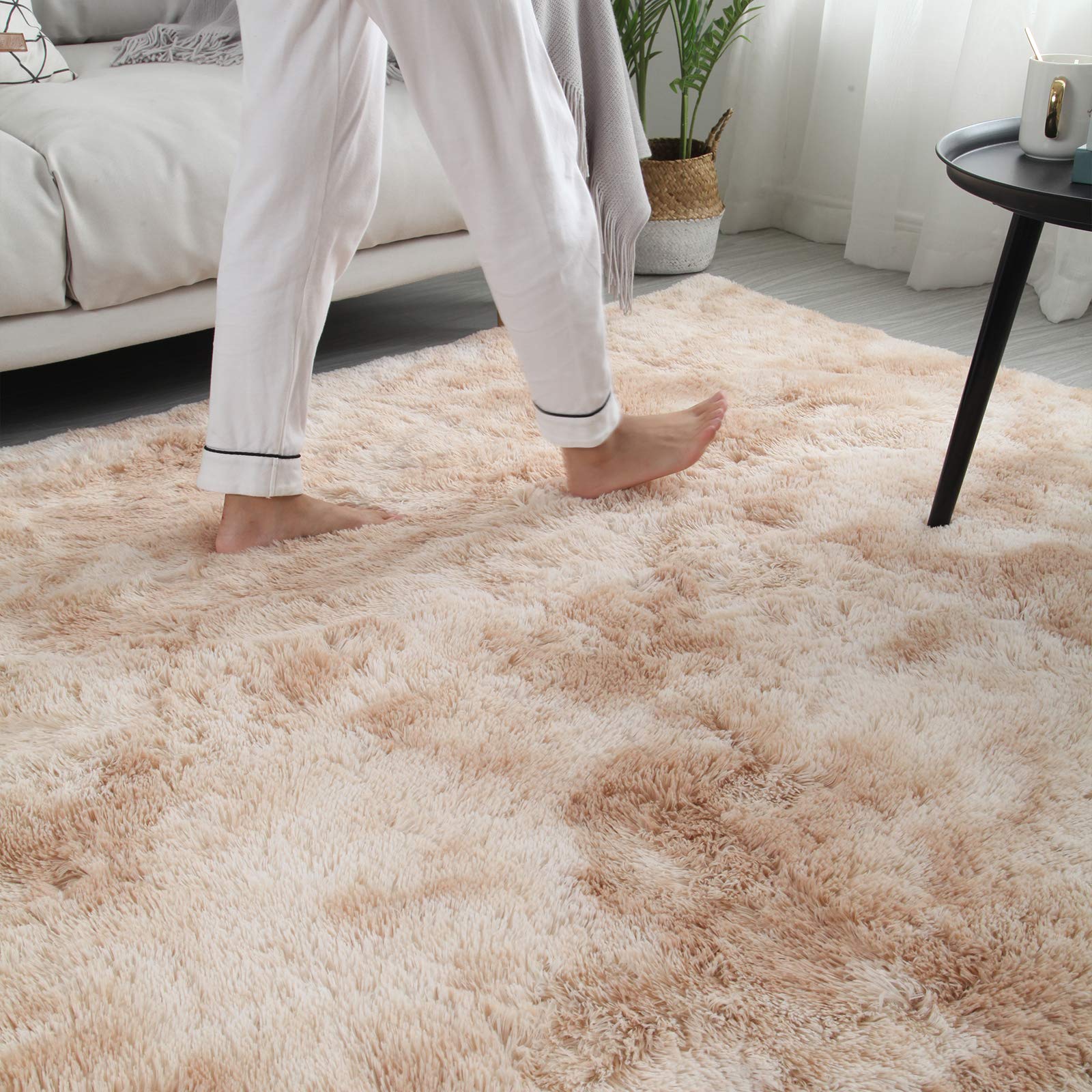 Alfombras esponjosas, suaves y modernas para decorar el hogar, en color caqui, tamaño 5 x 8, mullidas y antideslizantes para el suelo de la sala de estar, dormitorio, habitación infantil 6