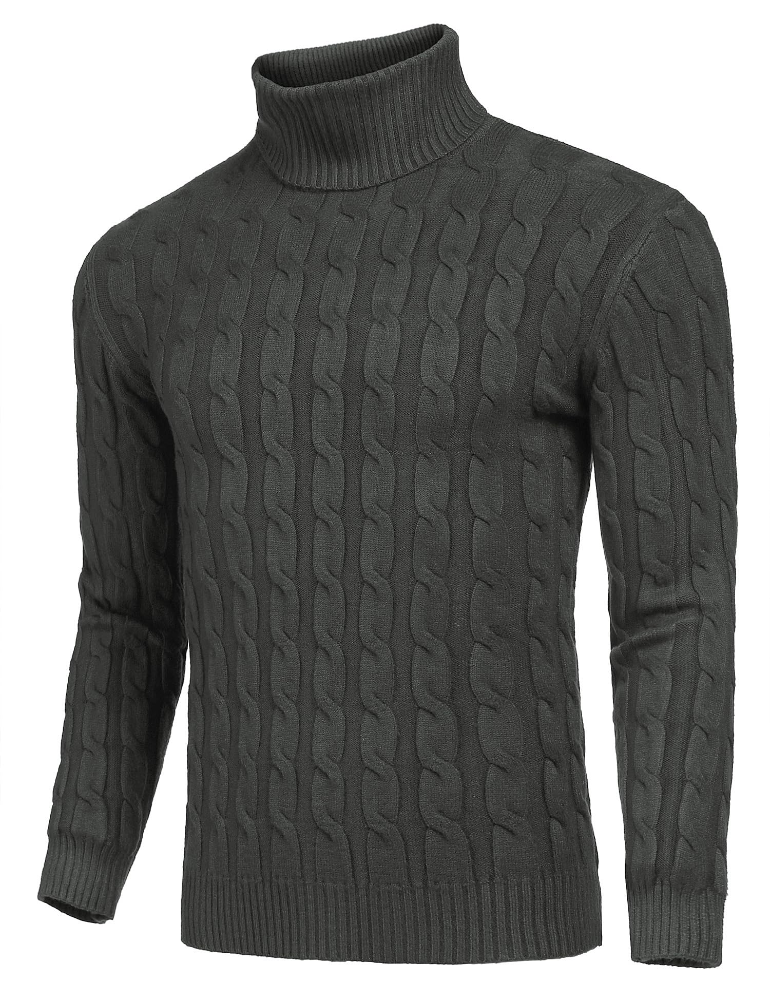 Coofandy Men's Slim Fit Turtleneck Sweater Casual Twisted Knitted Pullover Sweaters (XX-Large, Charcoal Grey)