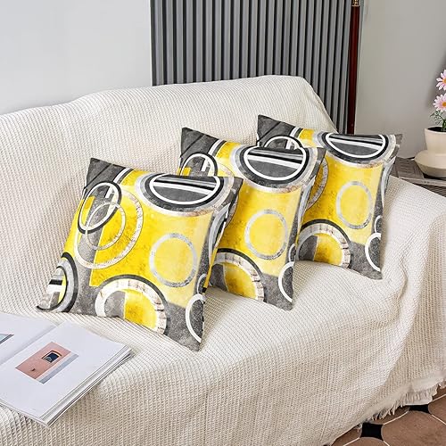 Miniatura 4 de Feelyou Juego de 2 fundas de almohada reversibles de geometría circular amarilla y gris, fundas de almohada geométricas geométricas para decoración