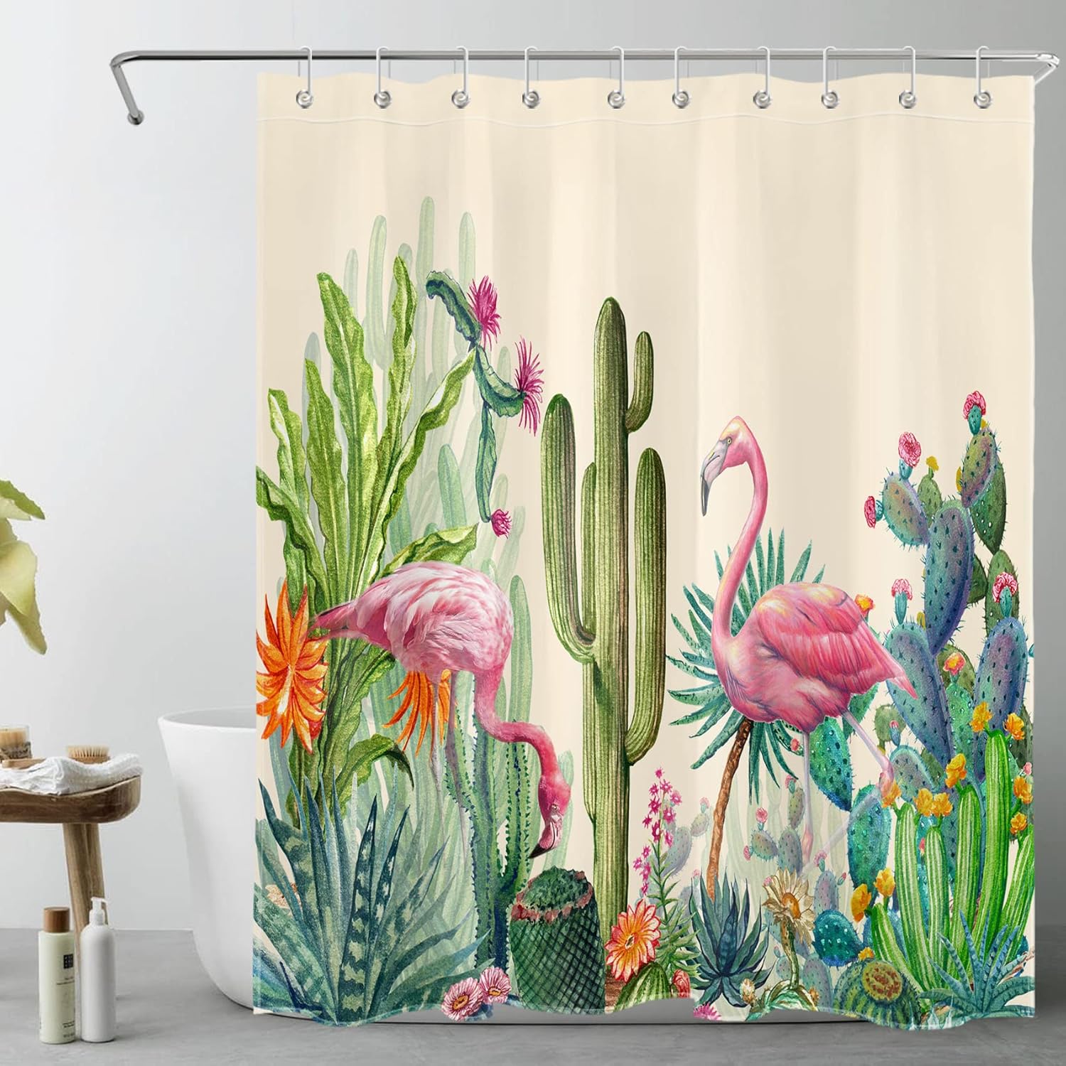 HVEST Cactus Shower Curtain for Bathroom, Tropical