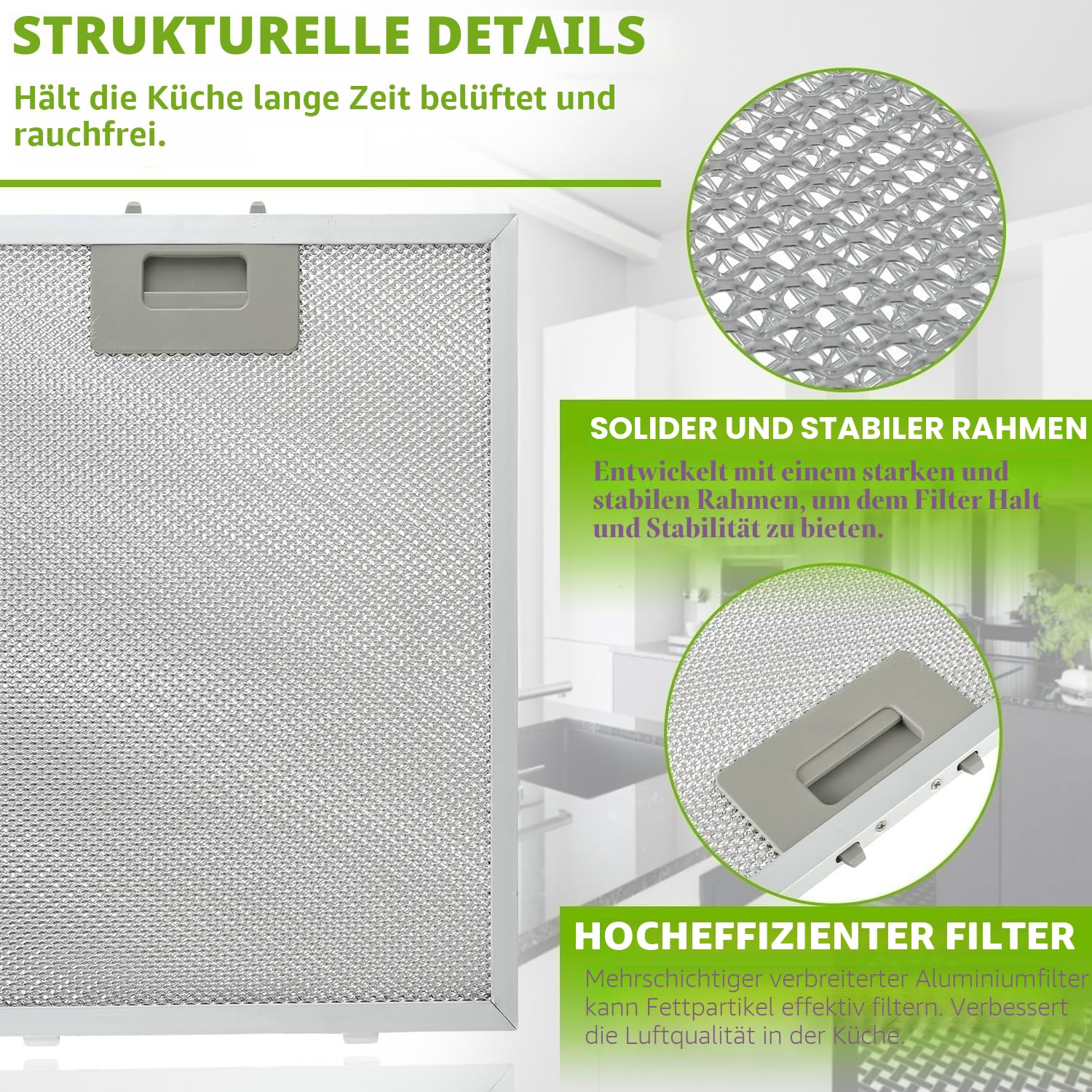 2Pcs 320mm x 260mm Dunstabzugshaube Filter für Dunstabzugshaube Filtergitter, Aluminum Metallfettfilter mit 5 Schichten Cooker Hood Filters