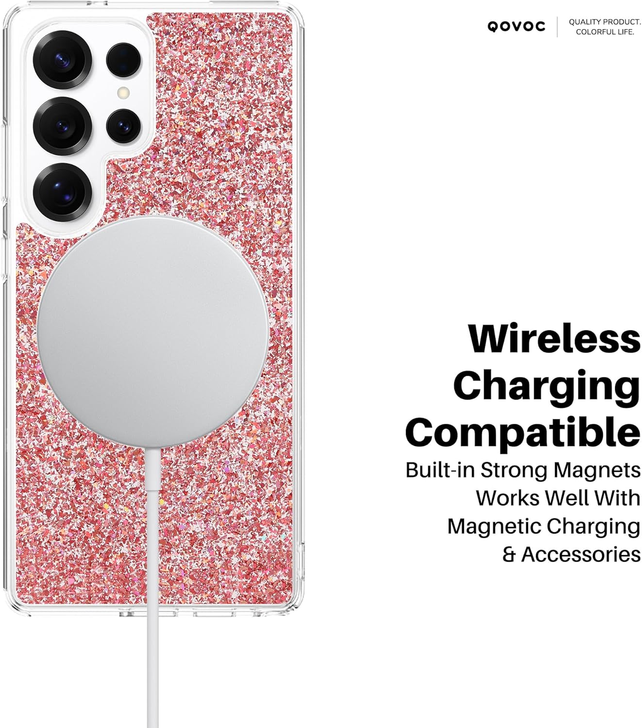 Clear Glitter for Samsung Galaxy S25 Ultra Case, Wireless Charging Compatible, Magnetic Protective Phone Cover for Galaxy S25 Ultra, Red Glitter, Aquarius